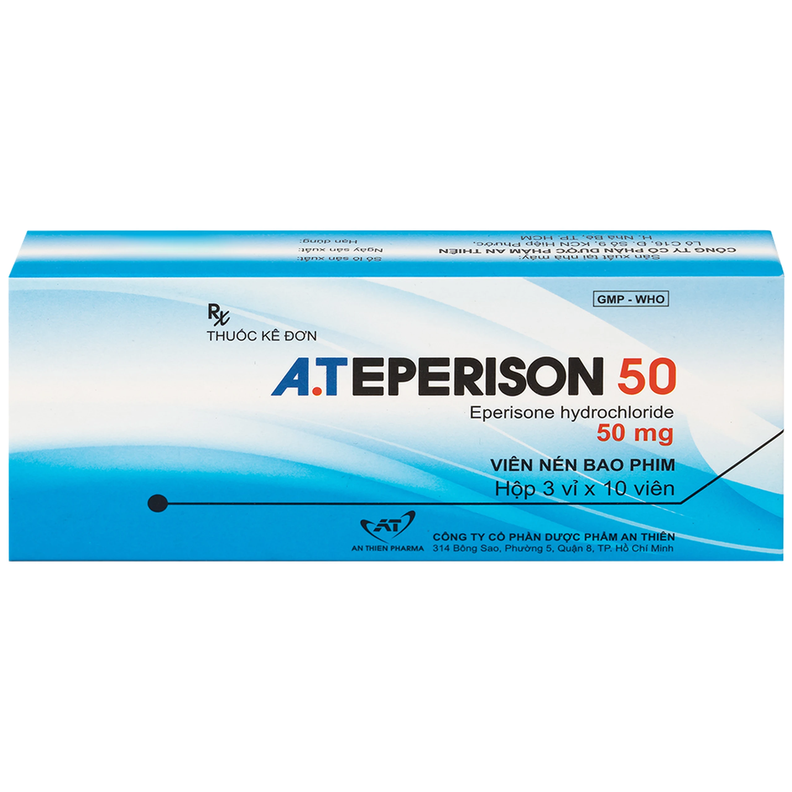 Thuốc A.Teperison 50 An Thiên Pharma điều trị thoái hóa cột sống cổ, bệnh mạch máu não (3 vỉ x 10 viên)