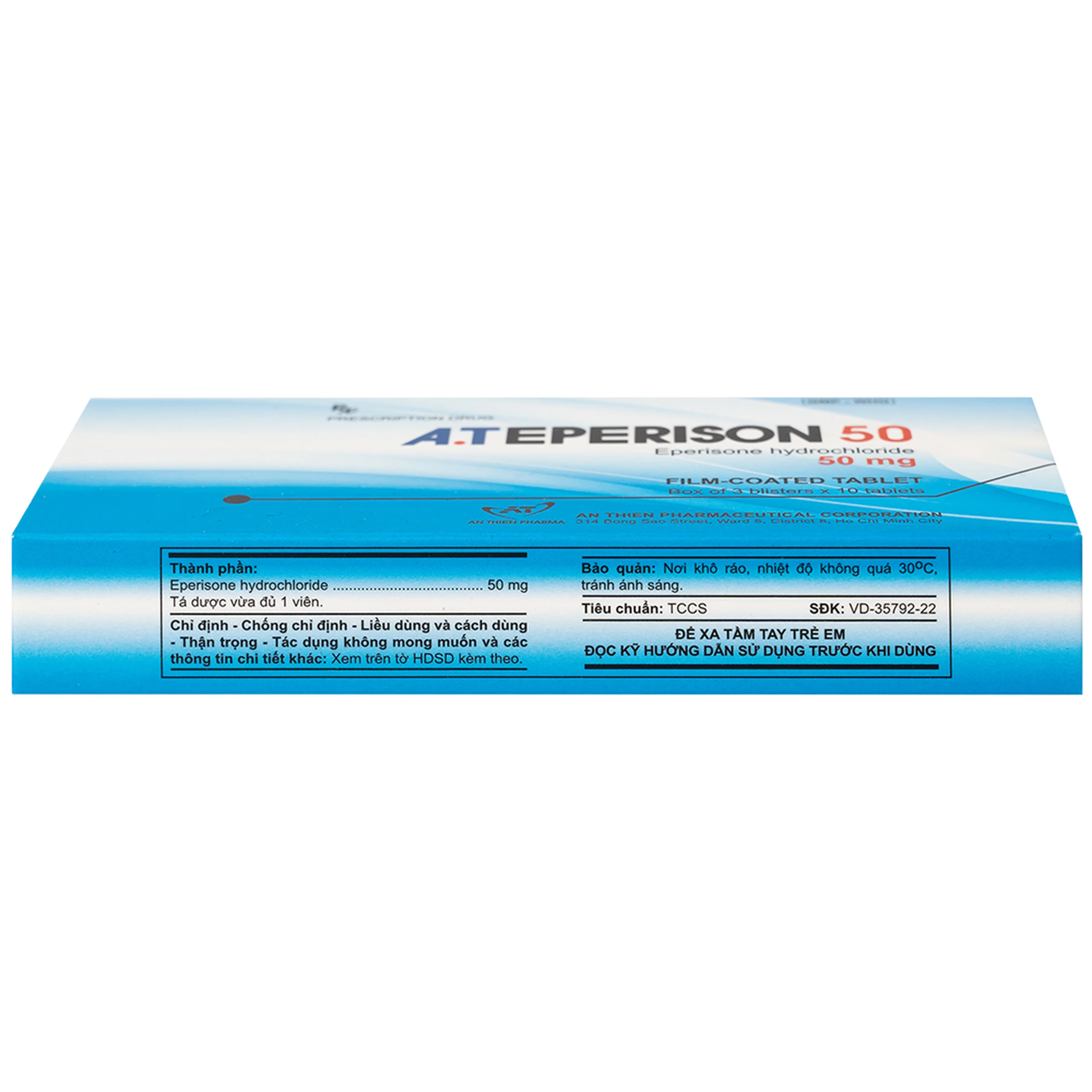 Thuốc A.Teperison 50 An Thiên Pharma điều trị thoái hóa cột sống cổ, bệnh mạch máu não (3 vỉ x 10 viên)