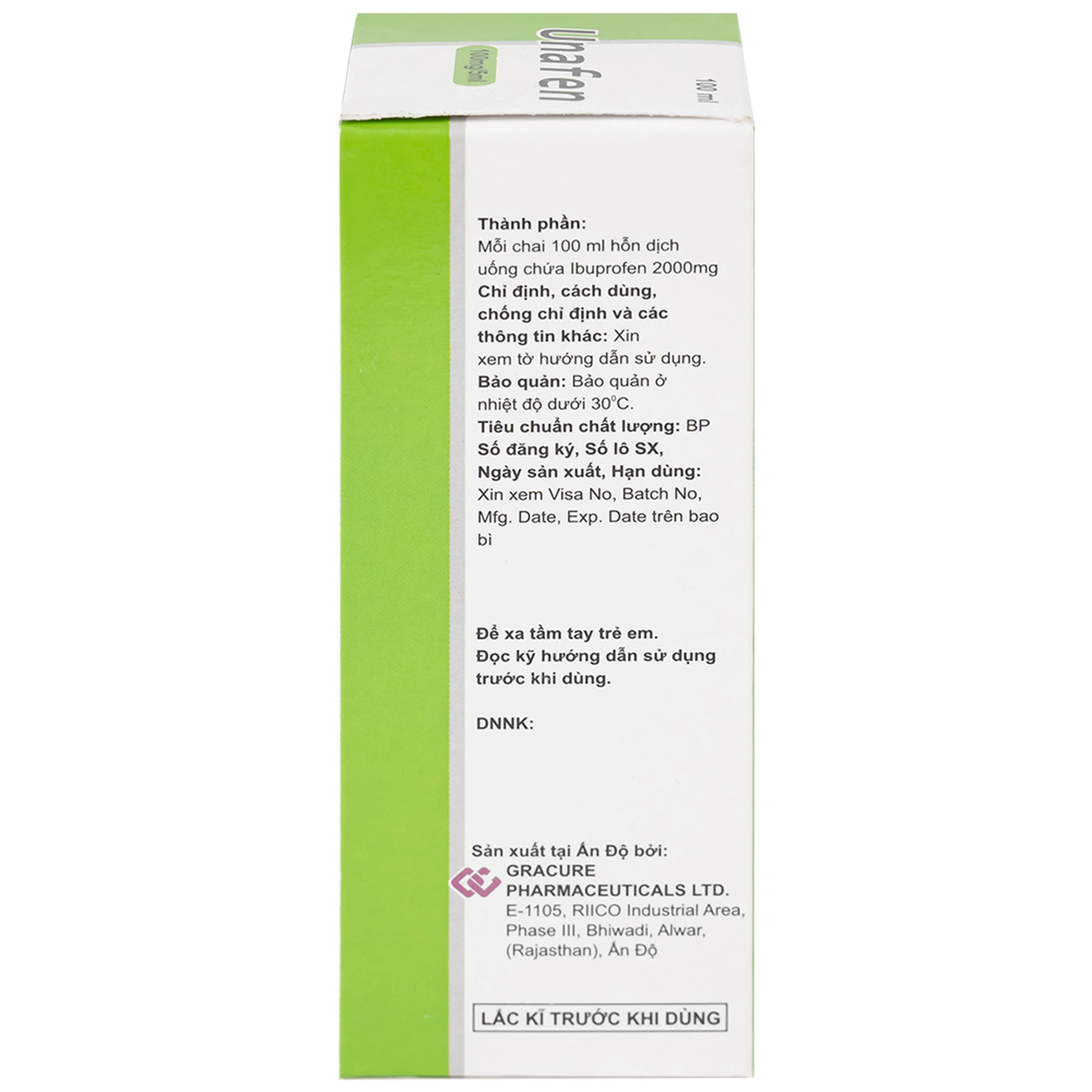 Dung dịch uống Unafen 100mg/5ml Gracure giảm đau, kháng viêm, hạ sốt (100ml)