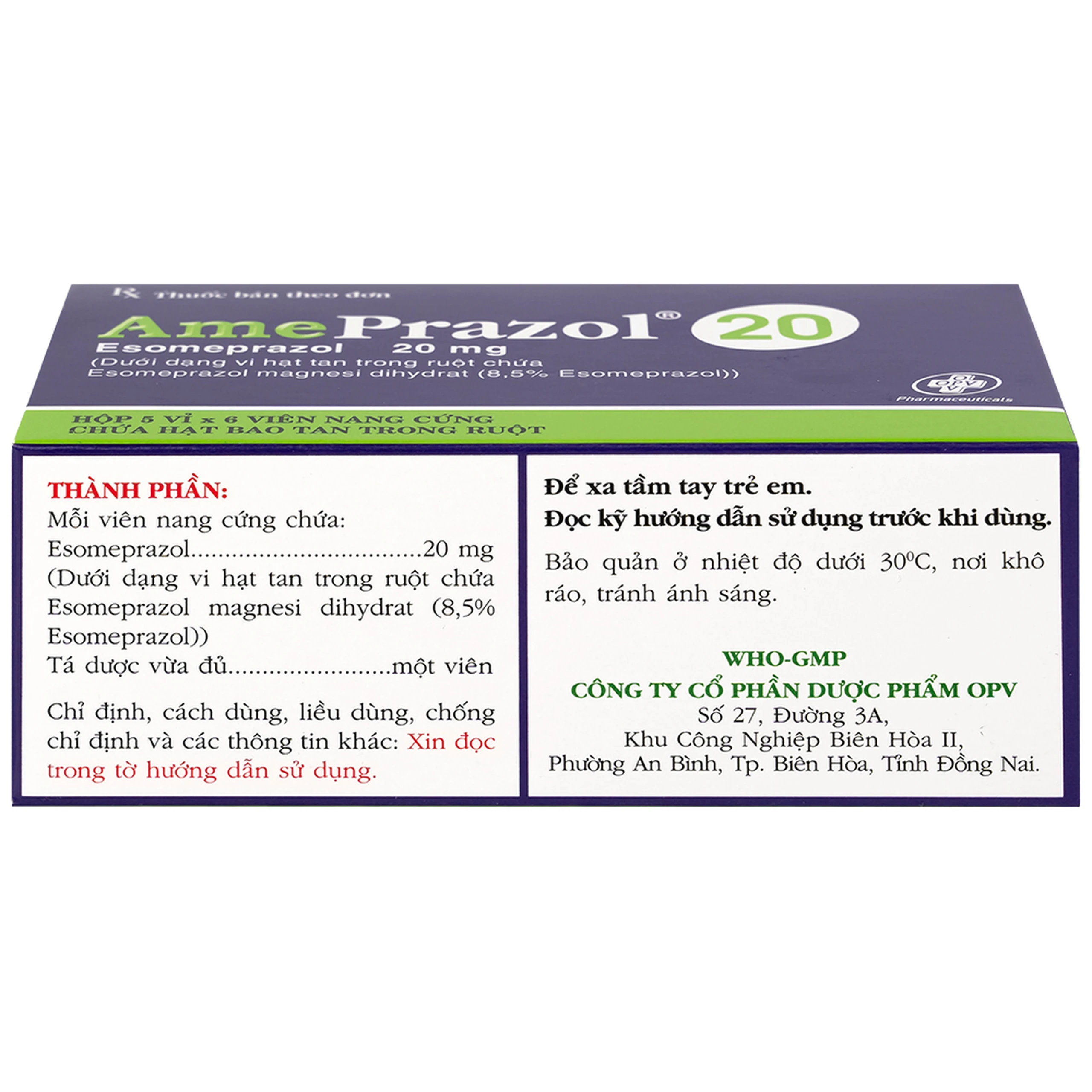 Thuốc AmePrazol 20mg OPV điều trị bệnh trào ngược dạ dày thực quản (5 vỉ x 6 viên)