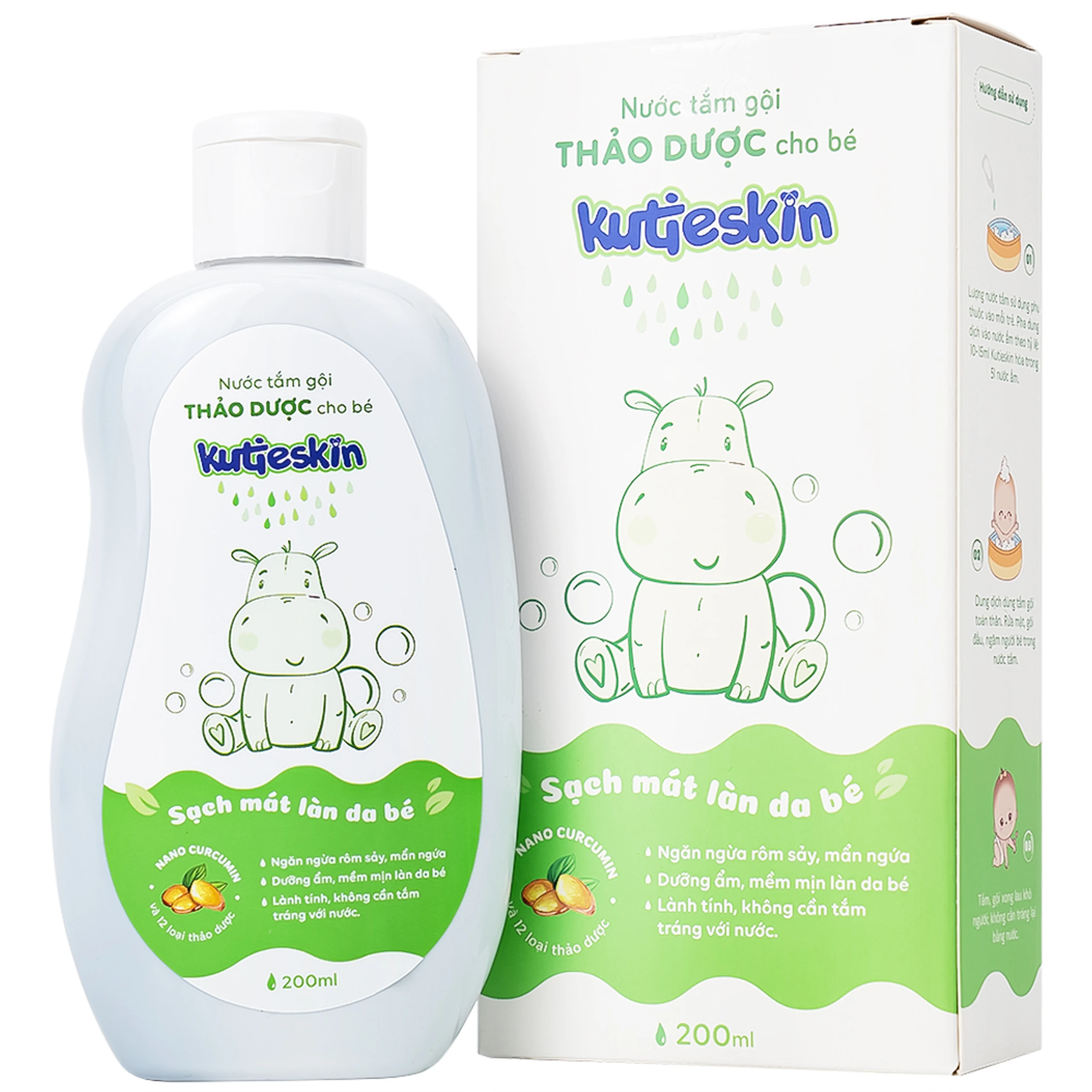 Nước tắm gội thảo dược cho bé Kutieskin làm sạch, dưỡng mềm da và tóc (200ml)