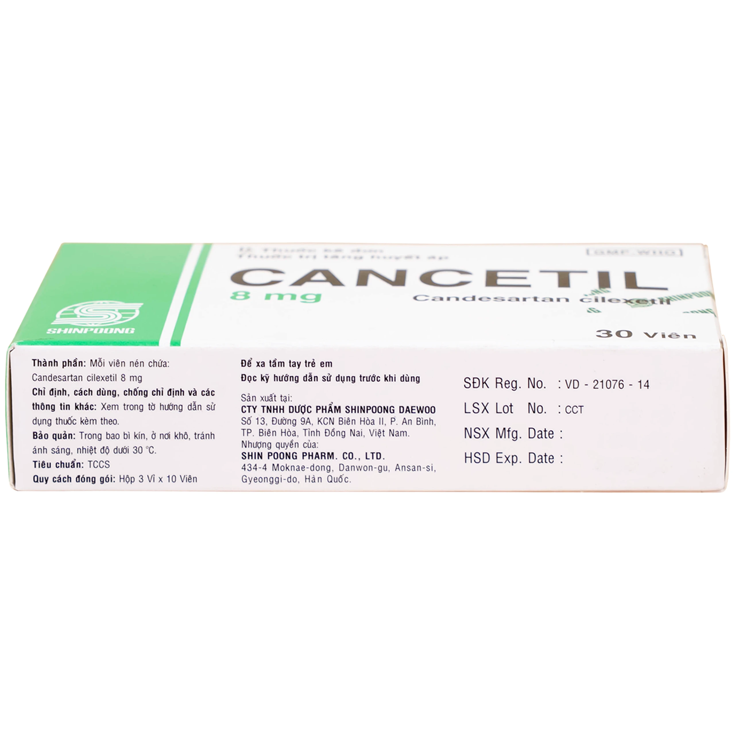 Thuốc Cancetil 8mg Shinpoong Daewoo điều trị tăng huyết áp (30 viên)