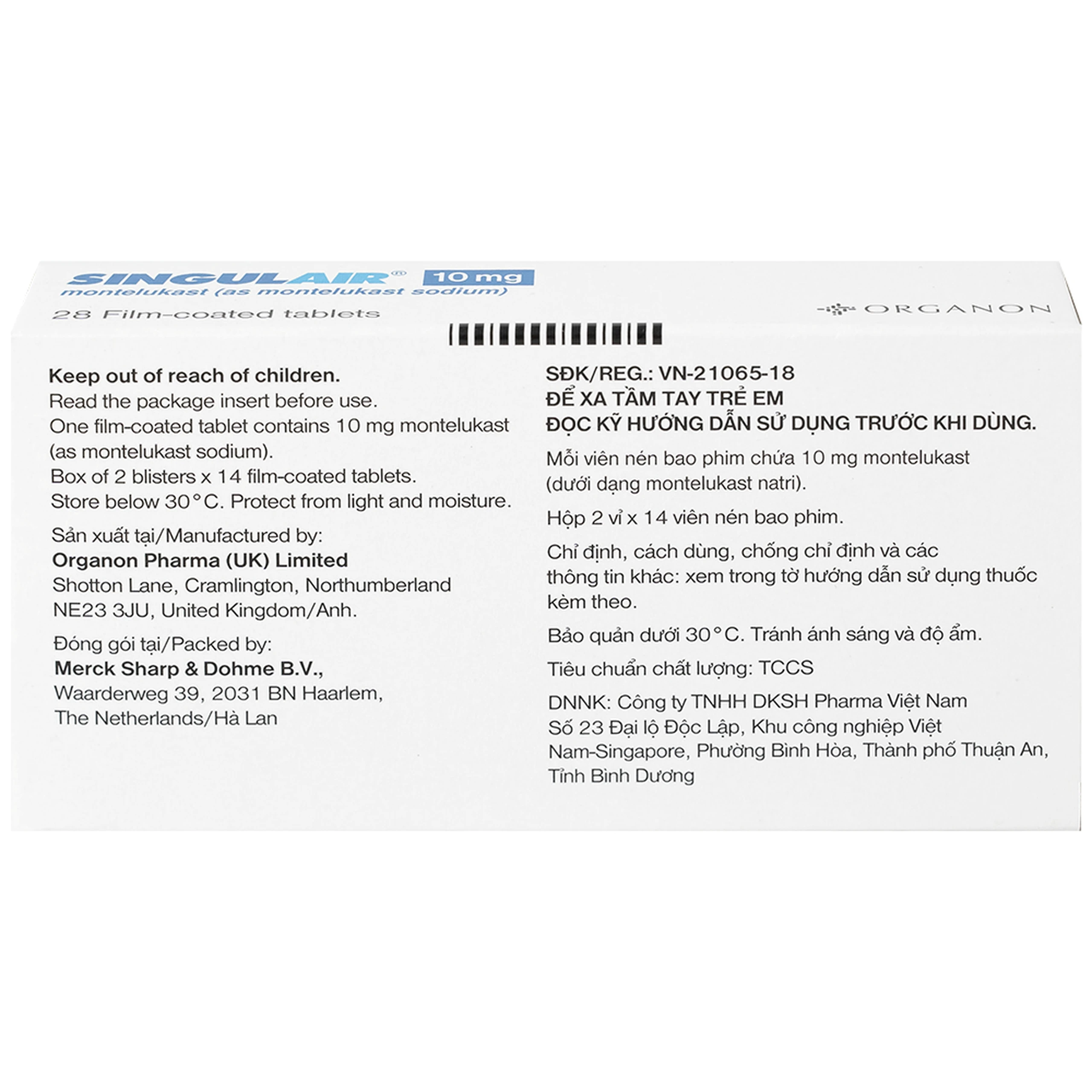 Thuốc Singulair 10mg Organon Pharma điều trị hen dai dẳng từ nhẹ đến trung bình (2 vỉ x 14 viên)