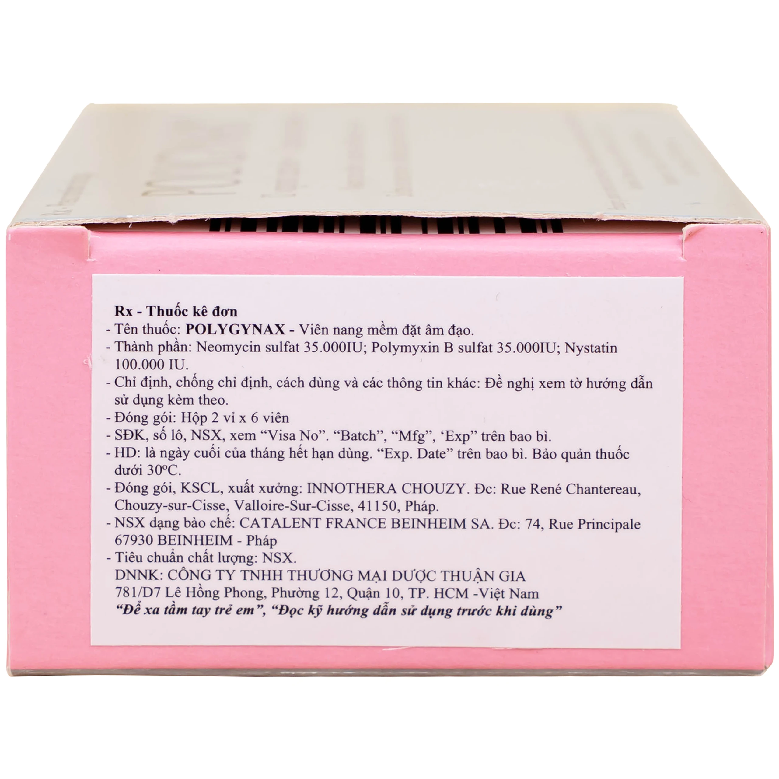 Viên đặt âm đạo Polygynax Innothera Chouzy điều trị viêm âm đạo, âm hộ - âm đạo (2 vỉ x 6 viên)