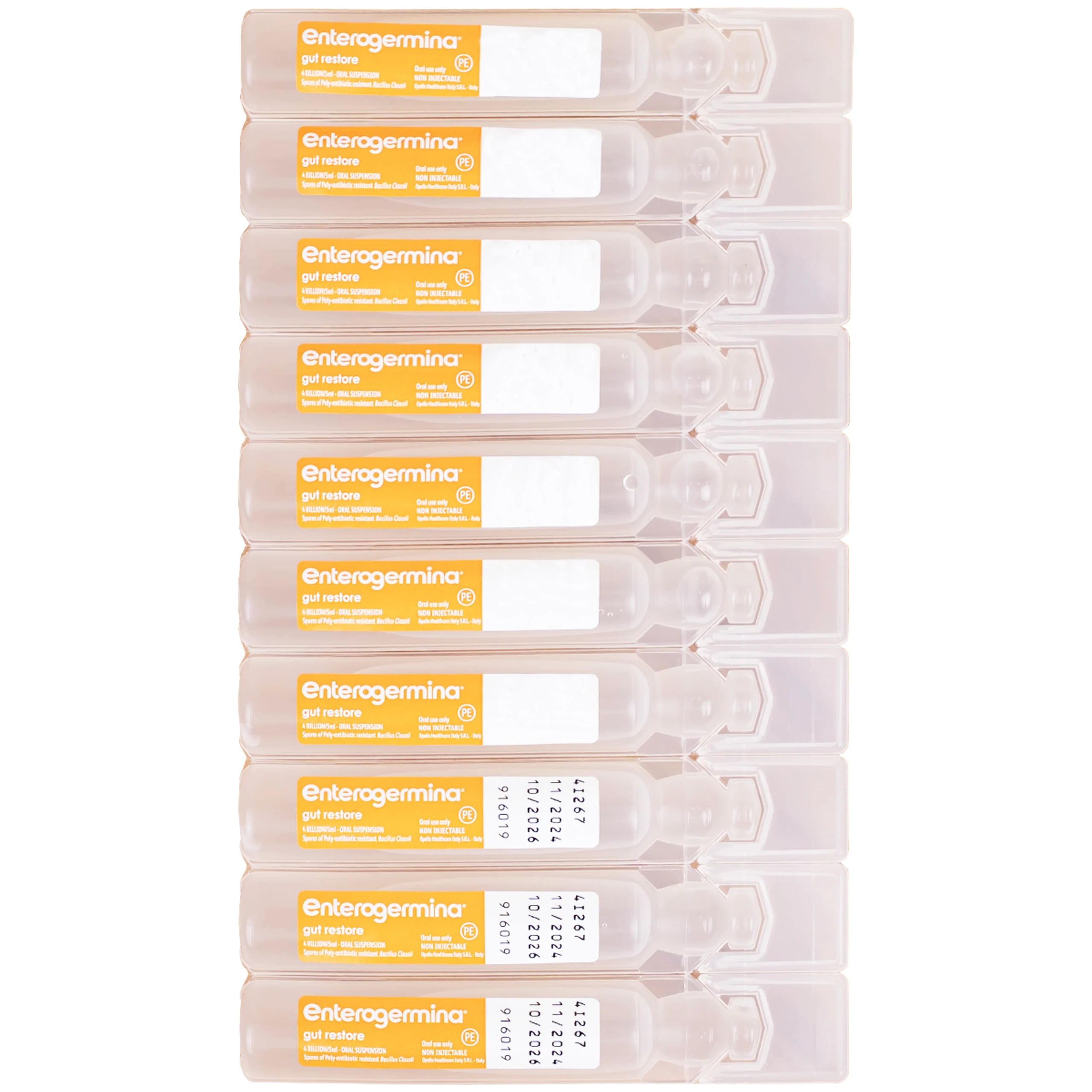 Hỗn dịch uống men vi sinh Enterogermina 4 tỷ/5ml trị rối loạn tiêu hóa cấp và mạn tính (2 vỉ x 10 ống)