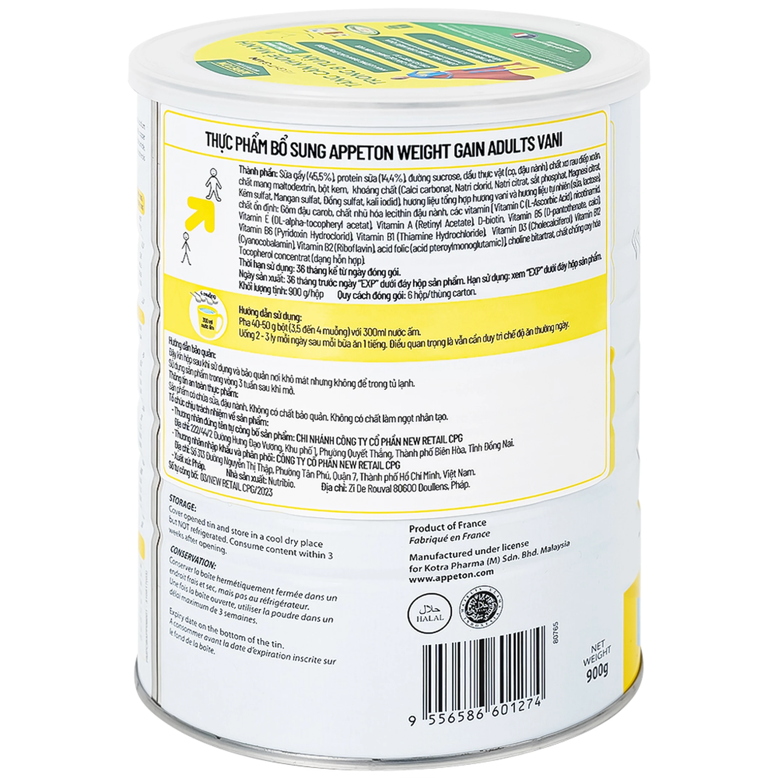 Sữa tăng cân hiệu quả từ 12 tuổi Appeton Weight Gain hương vani (900g)