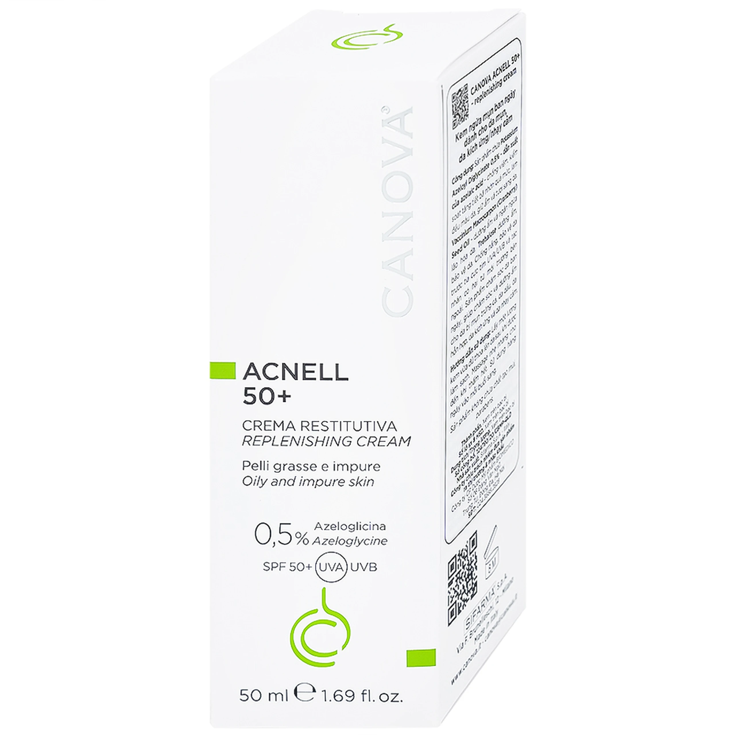 Kem ngừa mụn ban ngày Canova Acnell 50+ giúp chăm sóc và dưỡng ẩm cho da bị mụn, da kích ứng và da nhạy cảm (50ml)