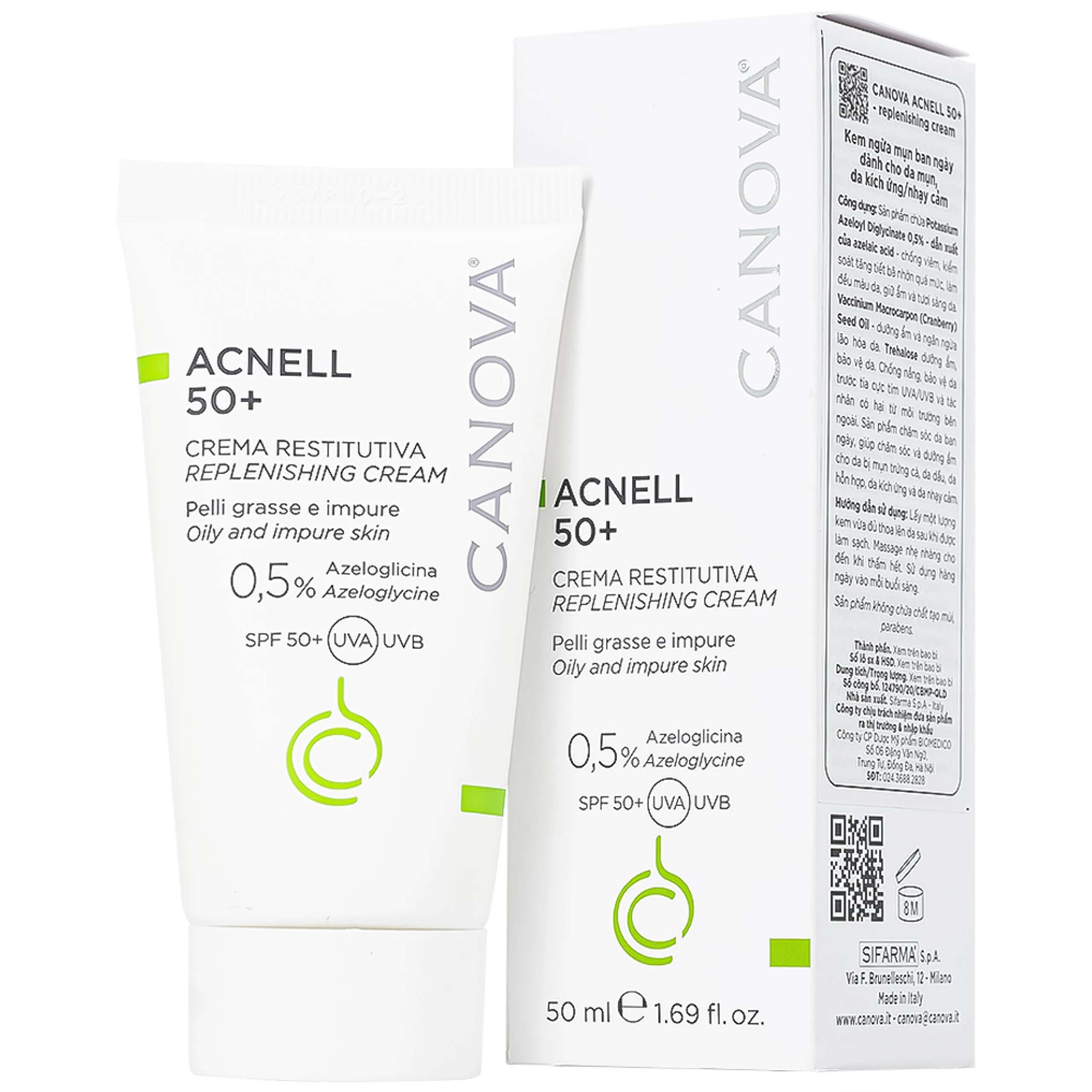 Kem ngừa mụn ban ngày Canova Acnell 50+ giúp chăm sóc và dưỡng ẩm cho da bị mụn, da kích ứng và da nhạy cảm (50ml)