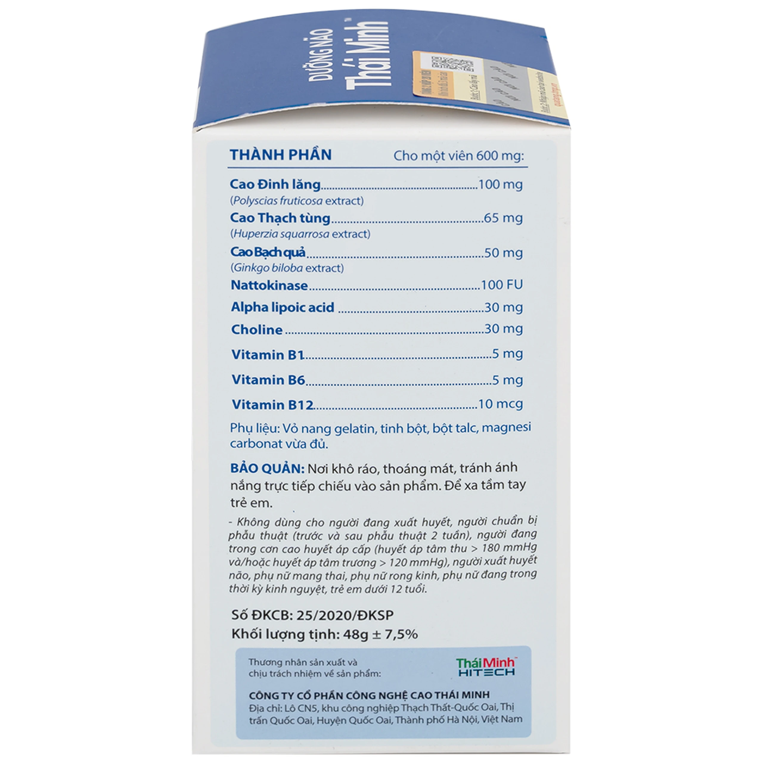 Viên tăng lưu thông máu não Dưỡng Não Thái Minh ((80 viên)