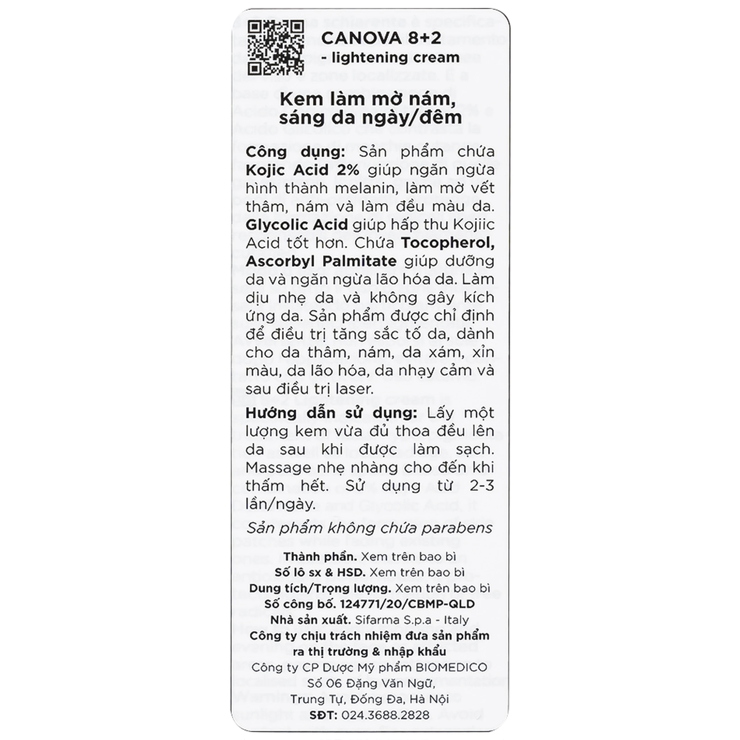 Kem mờ nám Canova 8+2 Sifarma hỗ trợ cải thiện tăng sắc tố da (50ml)