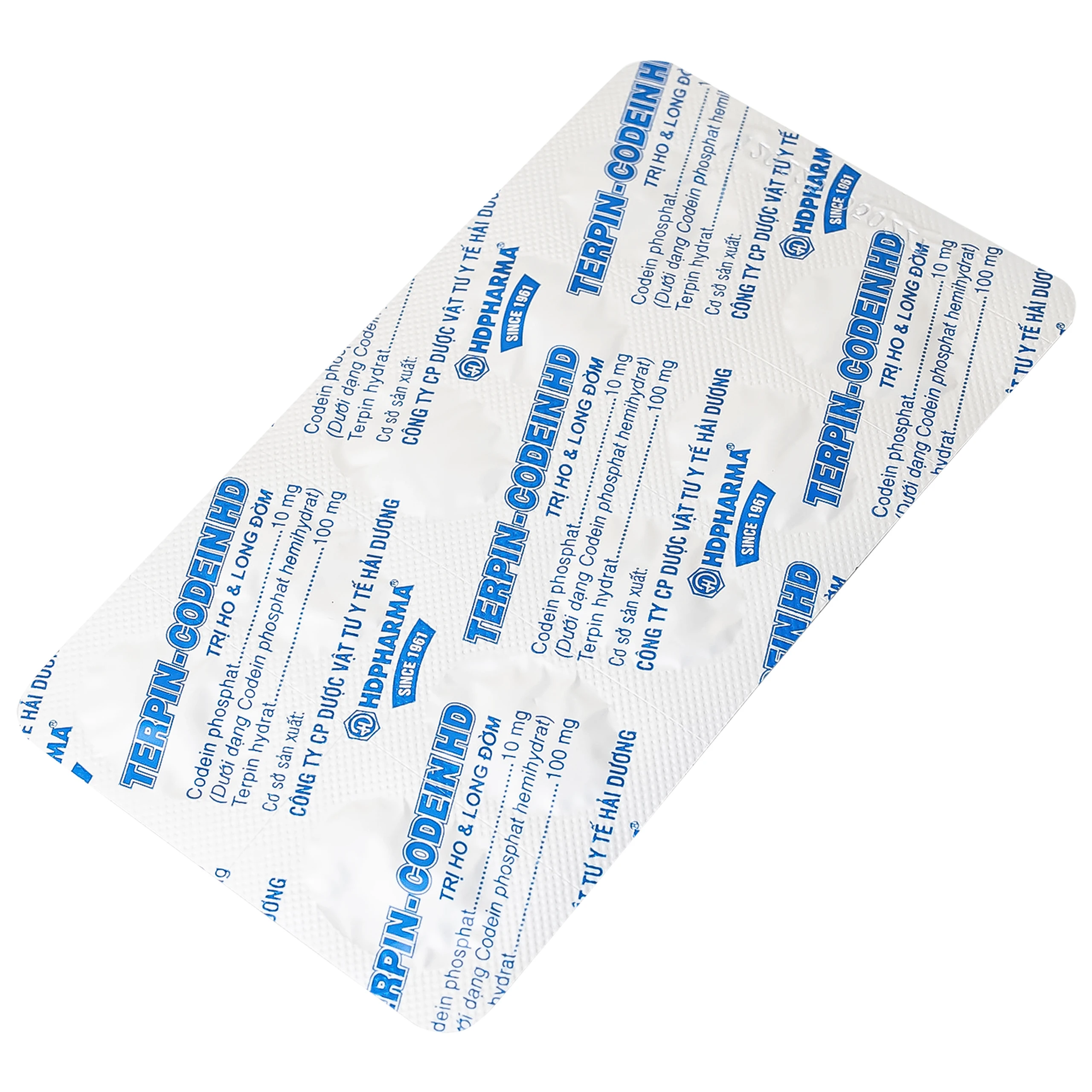 Thuốc Terpin-codein HD Hdpharma điều trị triệu chứng ho khan hoặc kích ứng (5 vỉ x 10 viên)