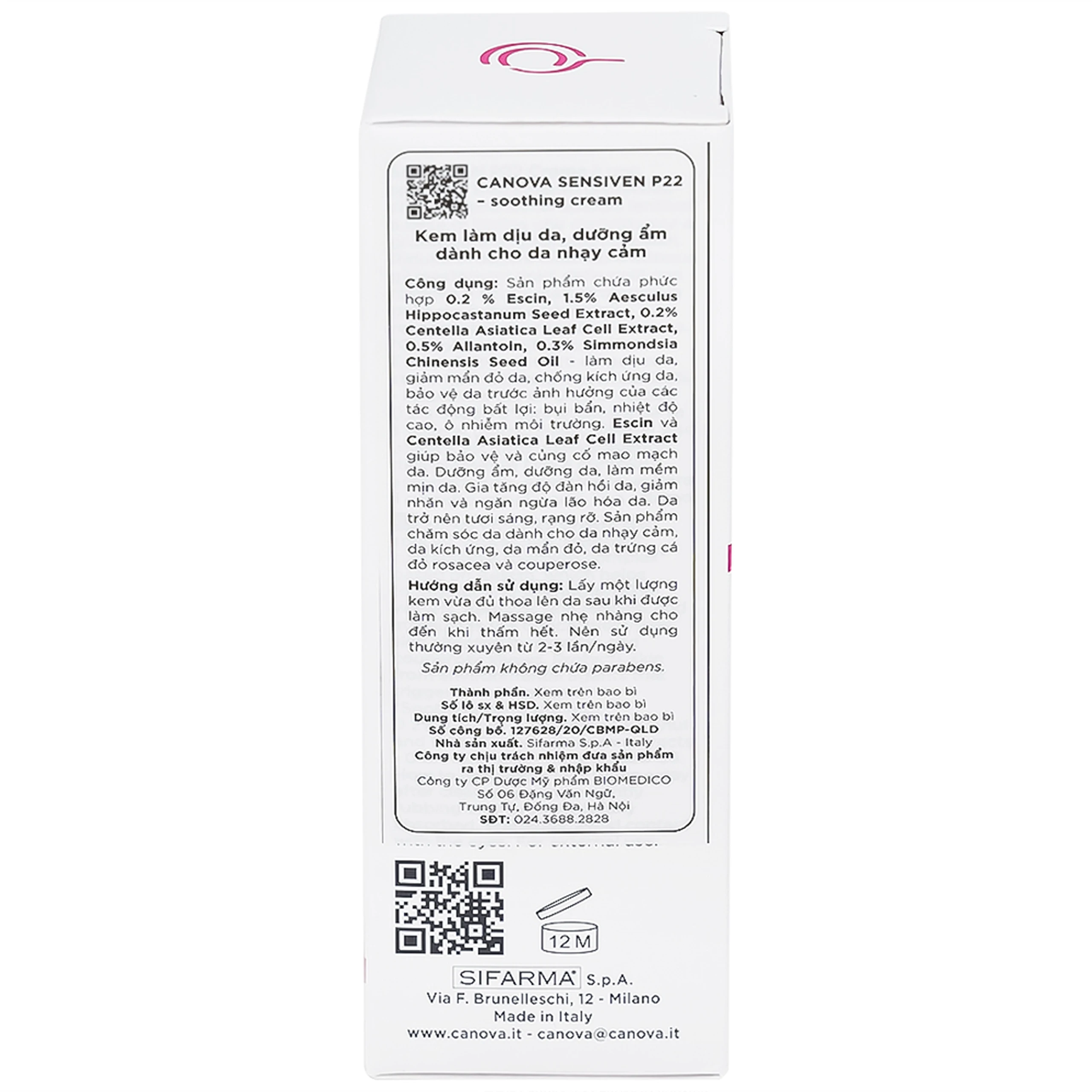 Kem bôi dịu da, dưỡng ẩm Canova Sensiven P22 Soothing Cream Sifarma 50ml