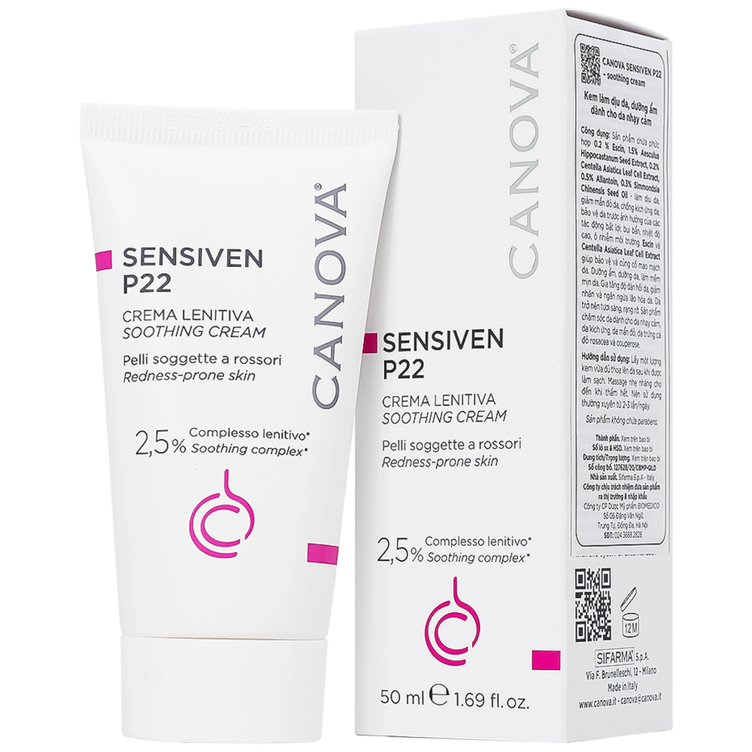 Kem bôi dịu da, dưỡng ẩm Canova Sensiven P22 Soothing Cream Sifarma 50ml