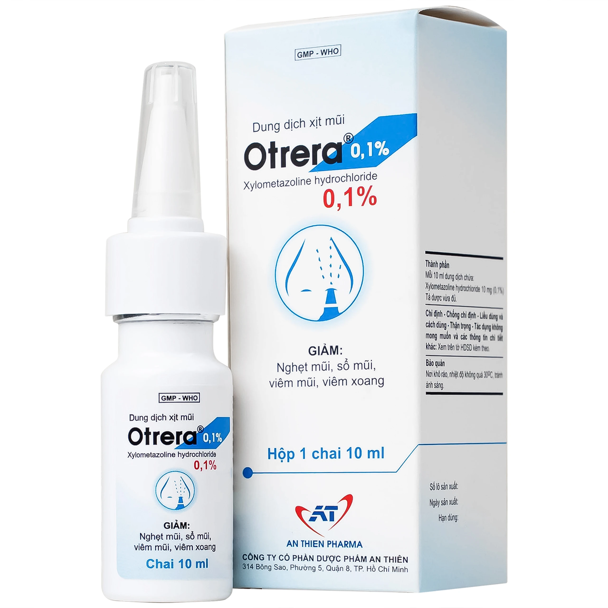 Dung dịch xịt mũi Otrera 0,1% An Thiên giảm nghẹt mũi và sung huyết mũi (10ml)