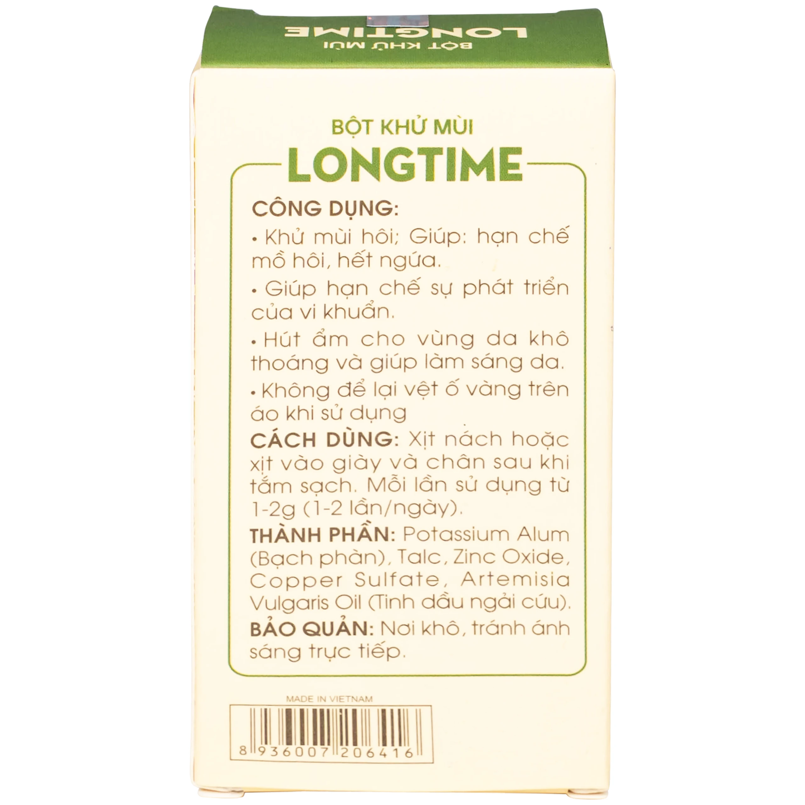 Bột khử mùi Longtime Sao Thái Dương giúp khử và hạn chế mồ hôi, hết ngứa (18g)