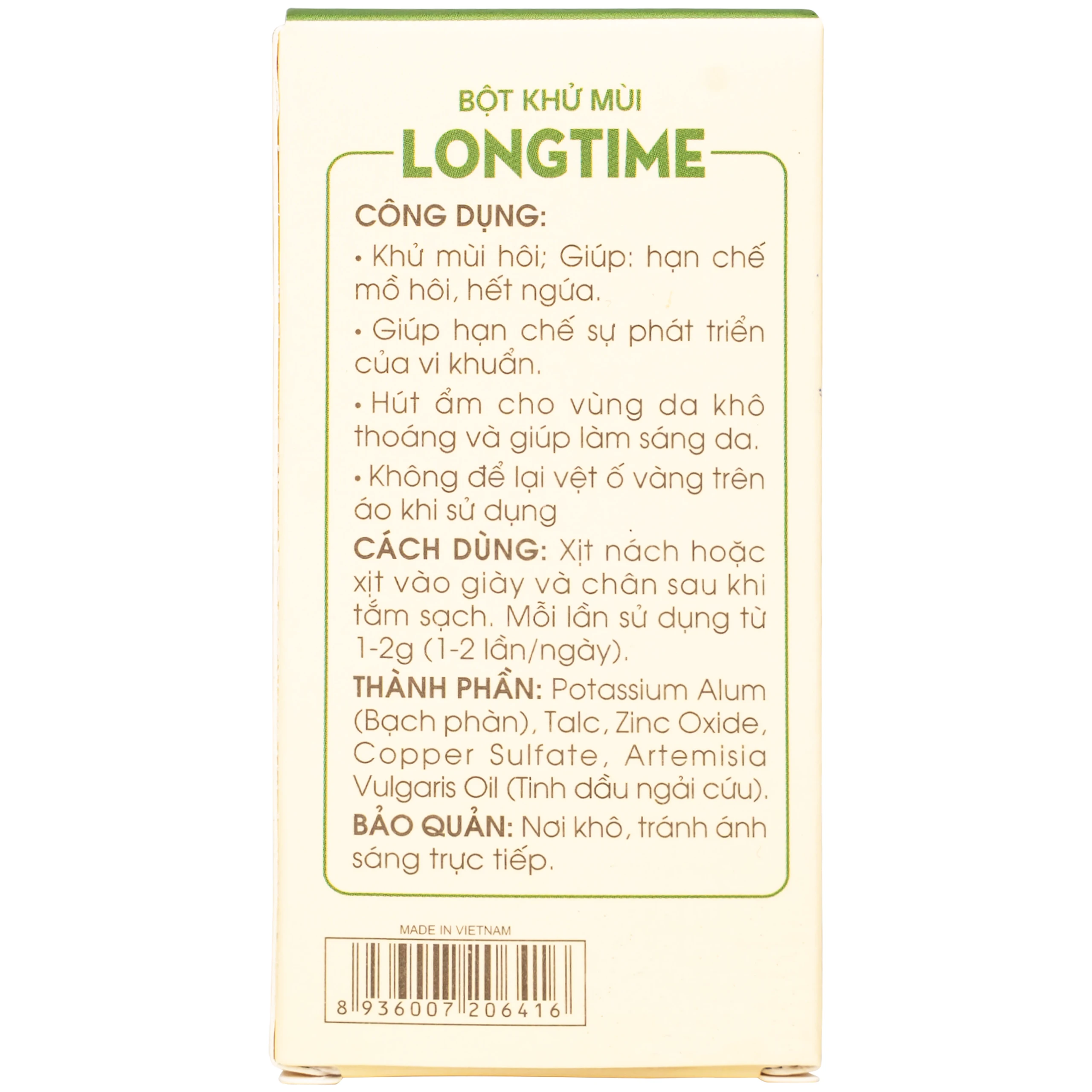 Bột khử mùi Longtime Sao Thái Dương giúp khử và hạn chế mồ hôi, hết ngứa (18g)