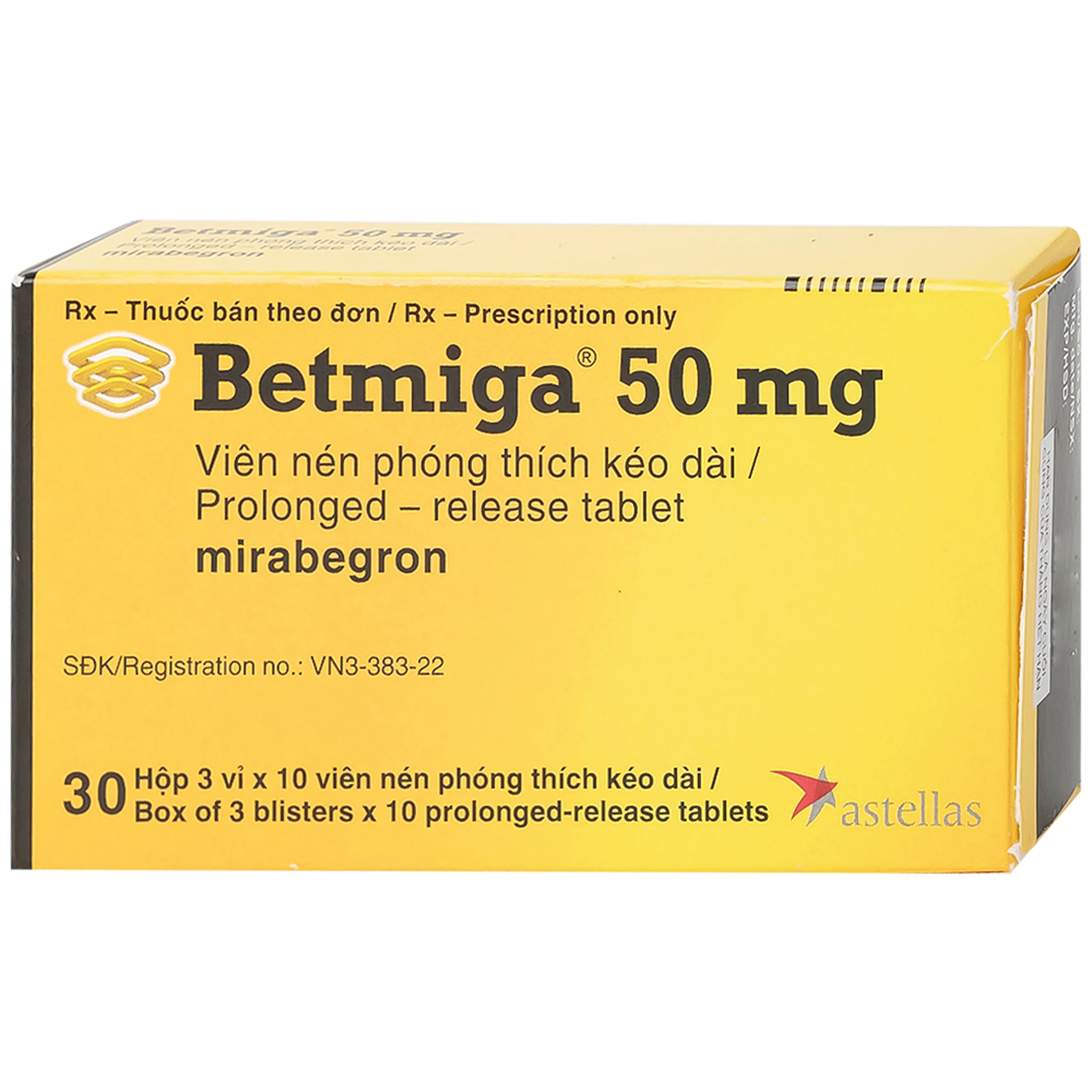 Thuốc Betmiga 50mg Astellas điều trị triệu chứng tiểu gấp (3 vỉ x 10 viên)