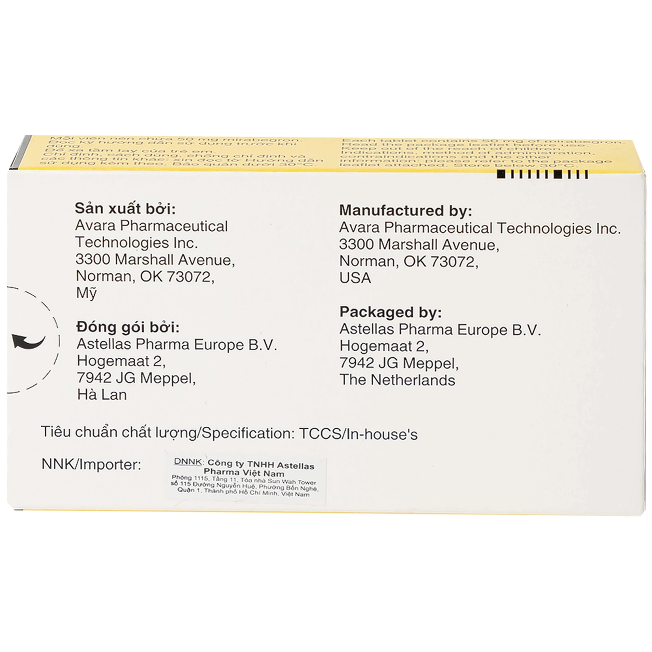 Thuốc Betmiga 50mg Astellas điều trị triệu chứng tiểu gấp (3 vỉ x 10 viên)