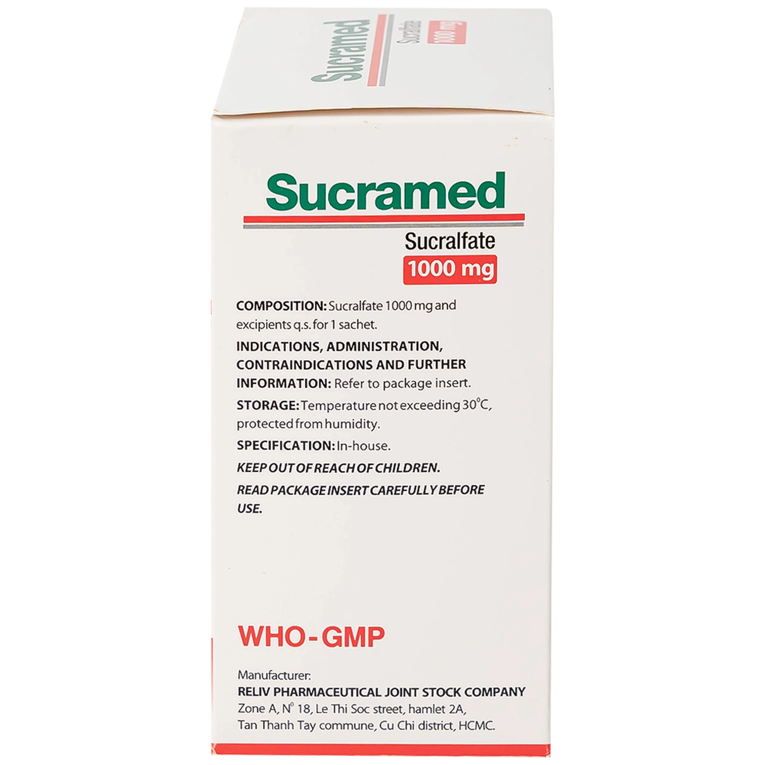 Thuốc cốm pha hỗn dịch uống Sucramed Sucralfat 1000mg Reliv điều trị loét dạ dày và tá tràng (30 gói)