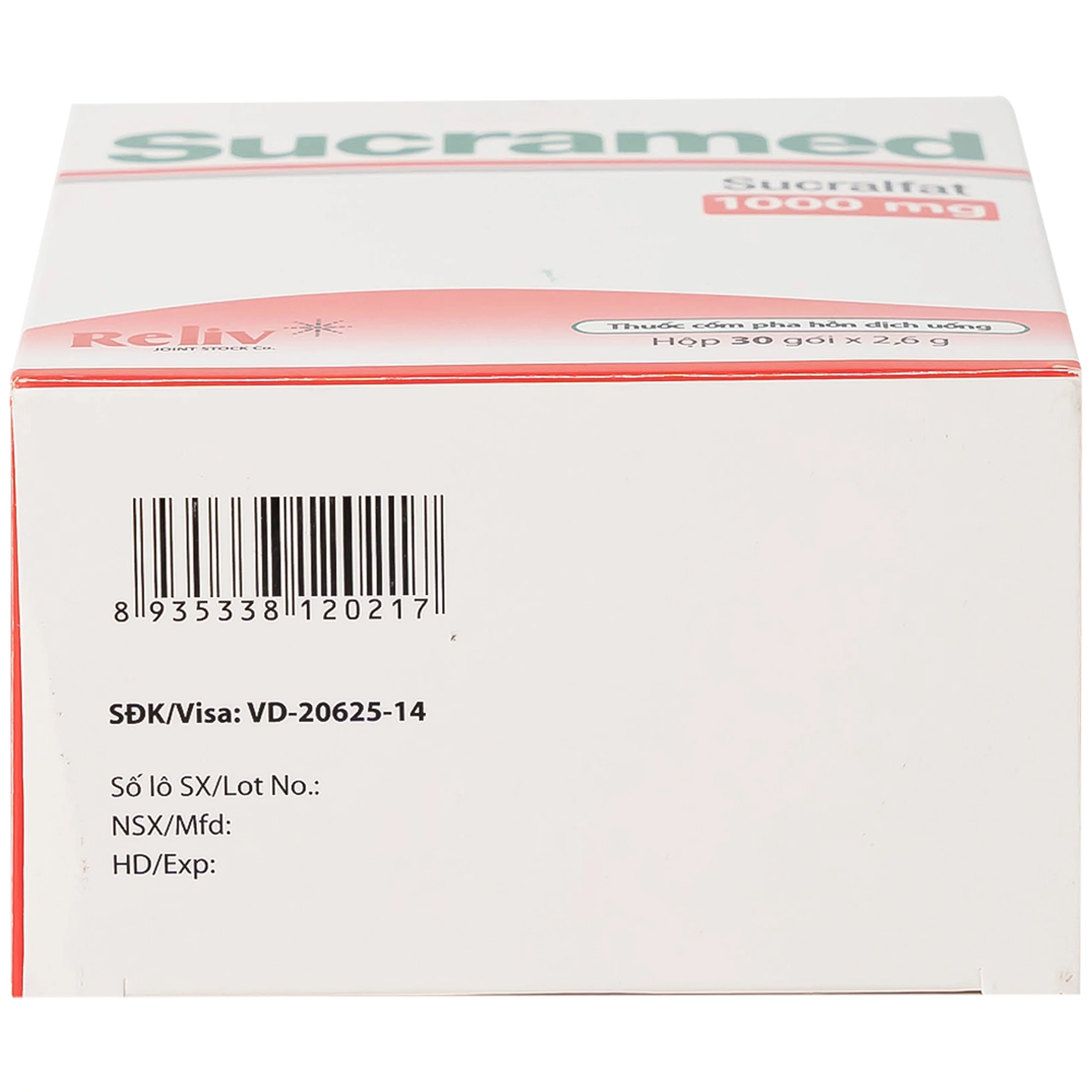 Thuốc cốm pha hỗn dịch uống Sucramed Sucralfat 1000mg Reliv điều trị loét dạ dày và tá tràng (30 gói)