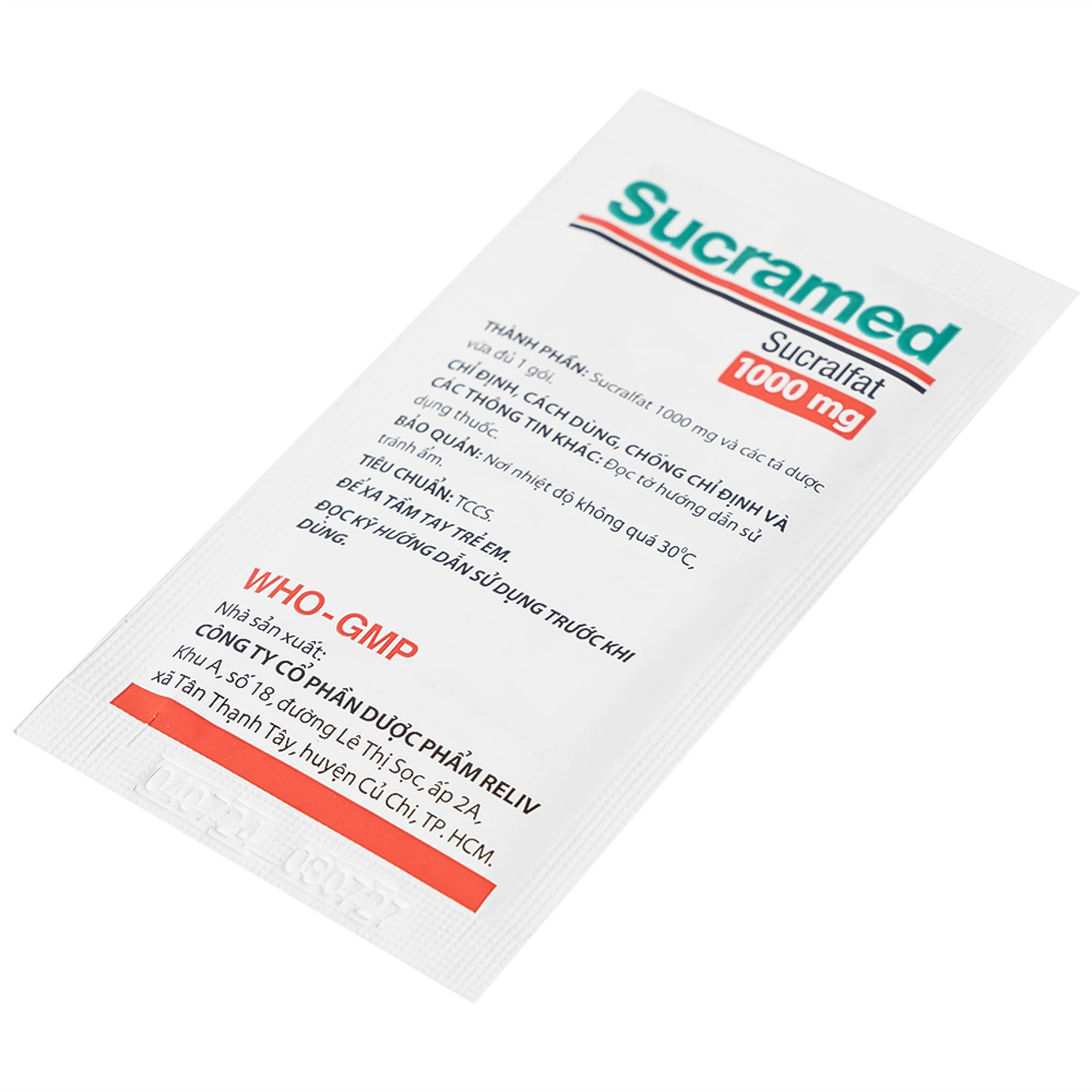 Thuốc cốm pha hỗn dịch uống Sucramed Sucralfat 1000mg Reliv điều trị loét dạ dày và tá tràng (30 gói)