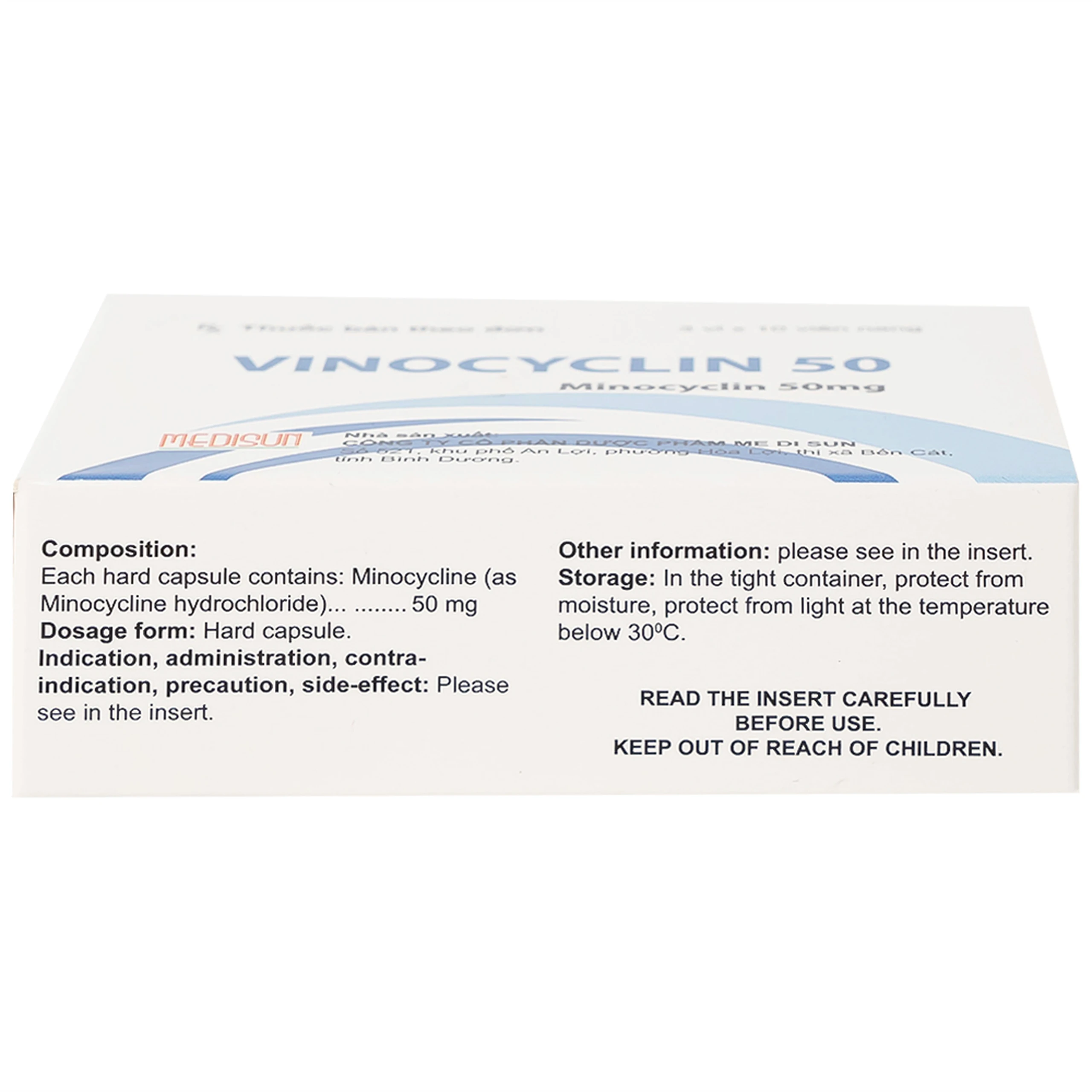 Thuốc Vinocyclin 50 Medisun điều trị mụn trứng cá, nhiễm trùng đường hô hấp (3 vỉ x 10 viên)