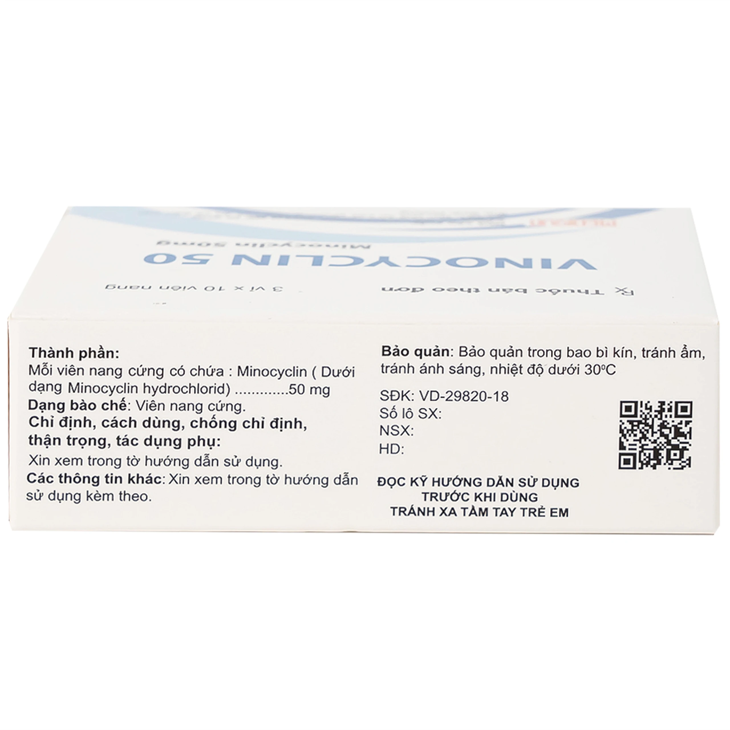 Thuốc Vinocyclin 50 Medisun điều trị mụn trứng cá, nhiễm trùng đường hô hấp (3 vỉ x 10 viên)