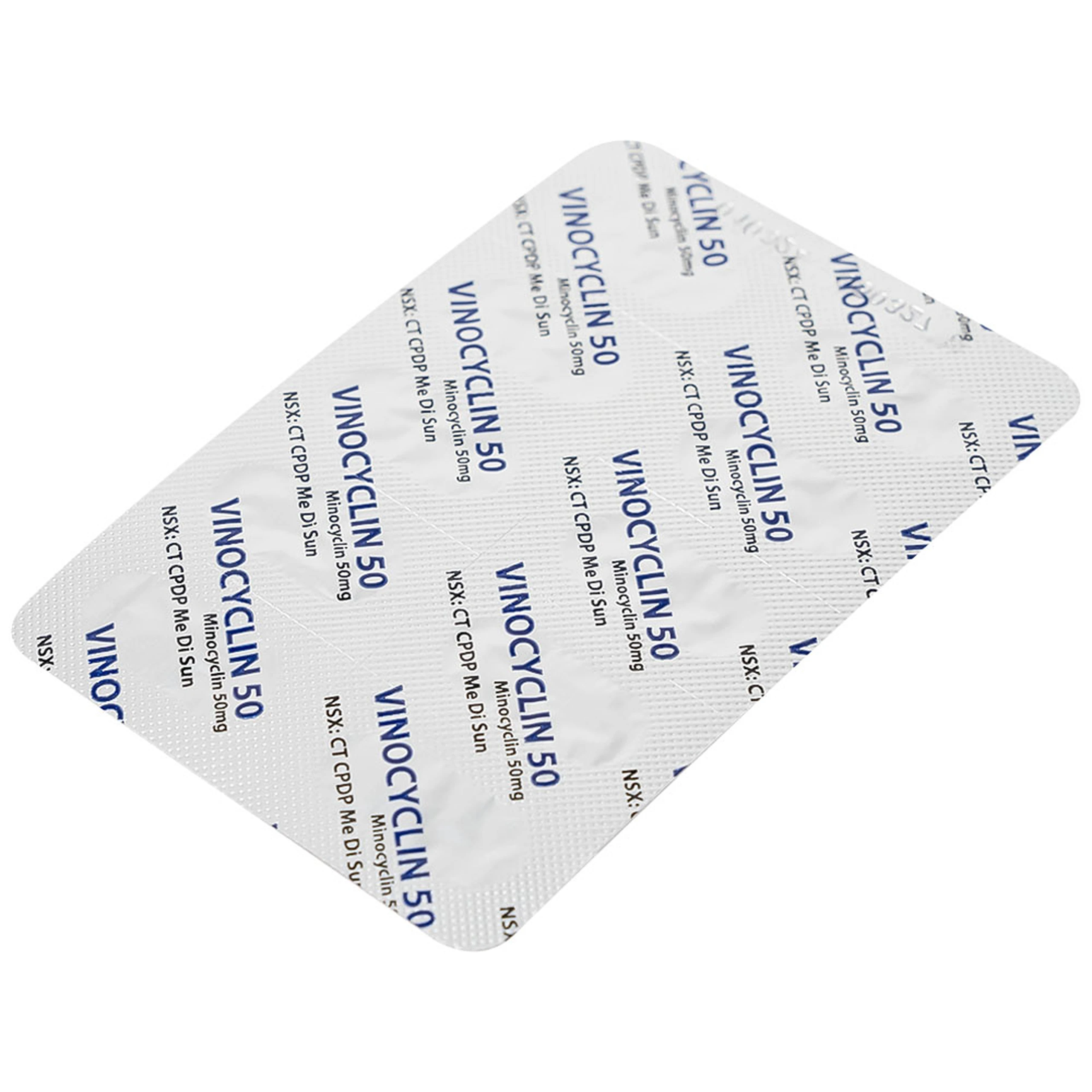 Thuốc Vinocyclin 50 Medisun điều trị mụn trứng cá, nhiễm trùng đường hô hấp (3 vỉ x 10 viên)