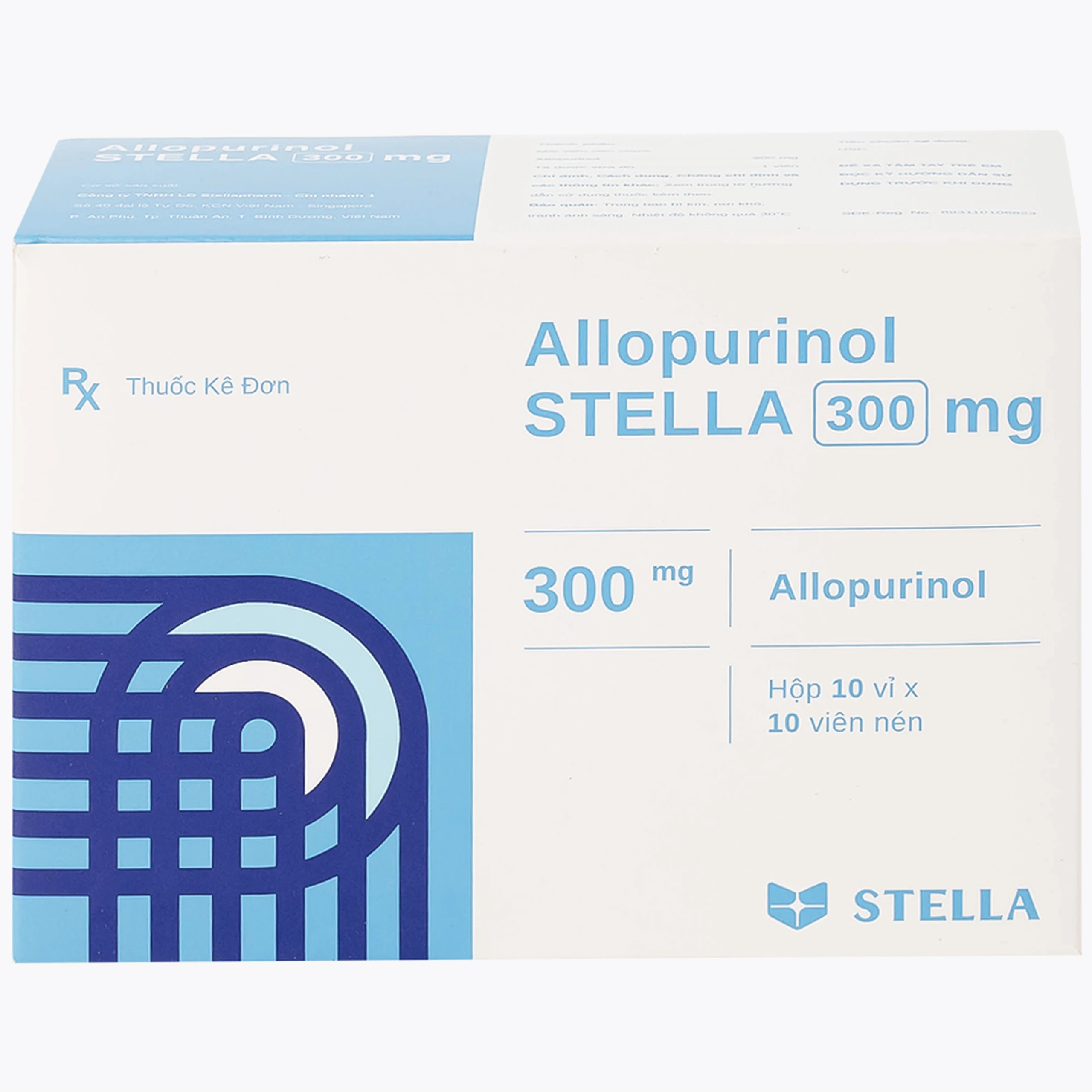 Thuốc Allopurinol 300mg Stella Pharm giảm sự hình thành acid uric, điều trị bệnh gout (10 vỉ x 10 viên)
