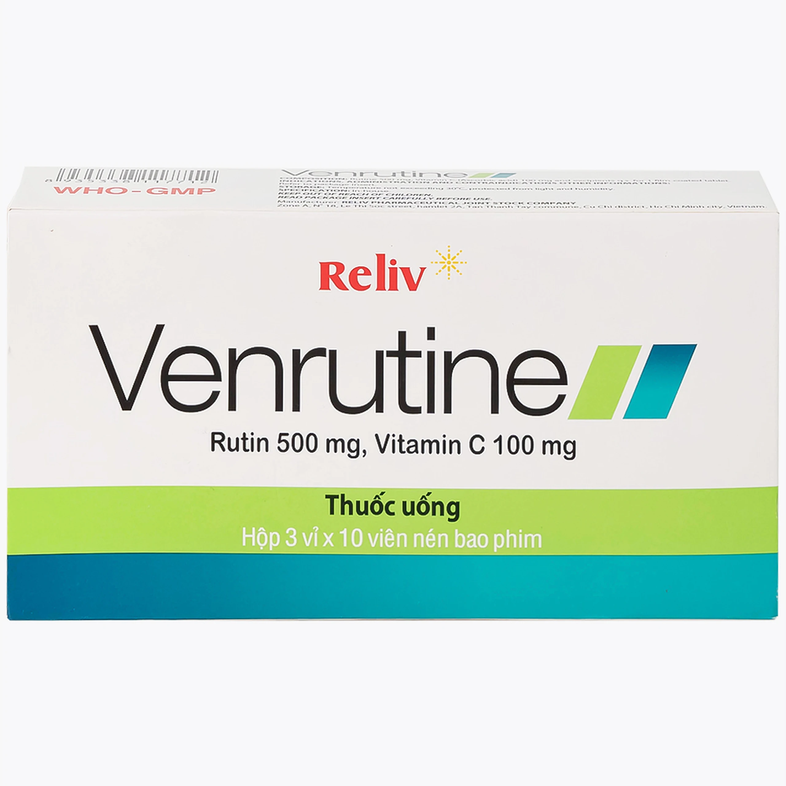 Thuốc Venrutine Reliv điều trị bệnh trĩ, các chứng xuất huyết dưới da, vết bầm máu (3 vỉ x 10 viên)