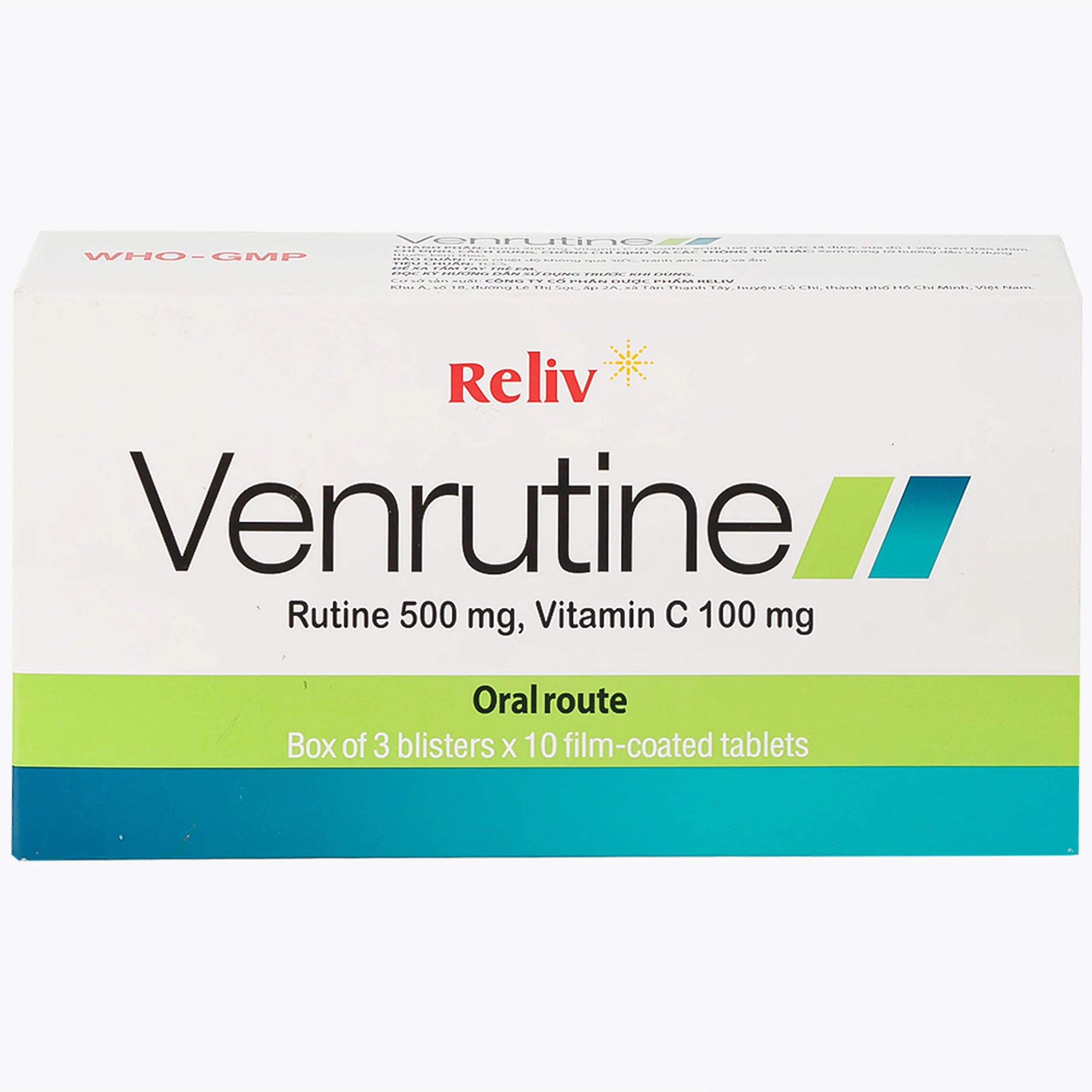 Thuốc Venrutine Reliv điều trị bệnh trĩ, các chứng xuất huyết dưới da, vết bầm máu (3 vỉ x 10 viên)