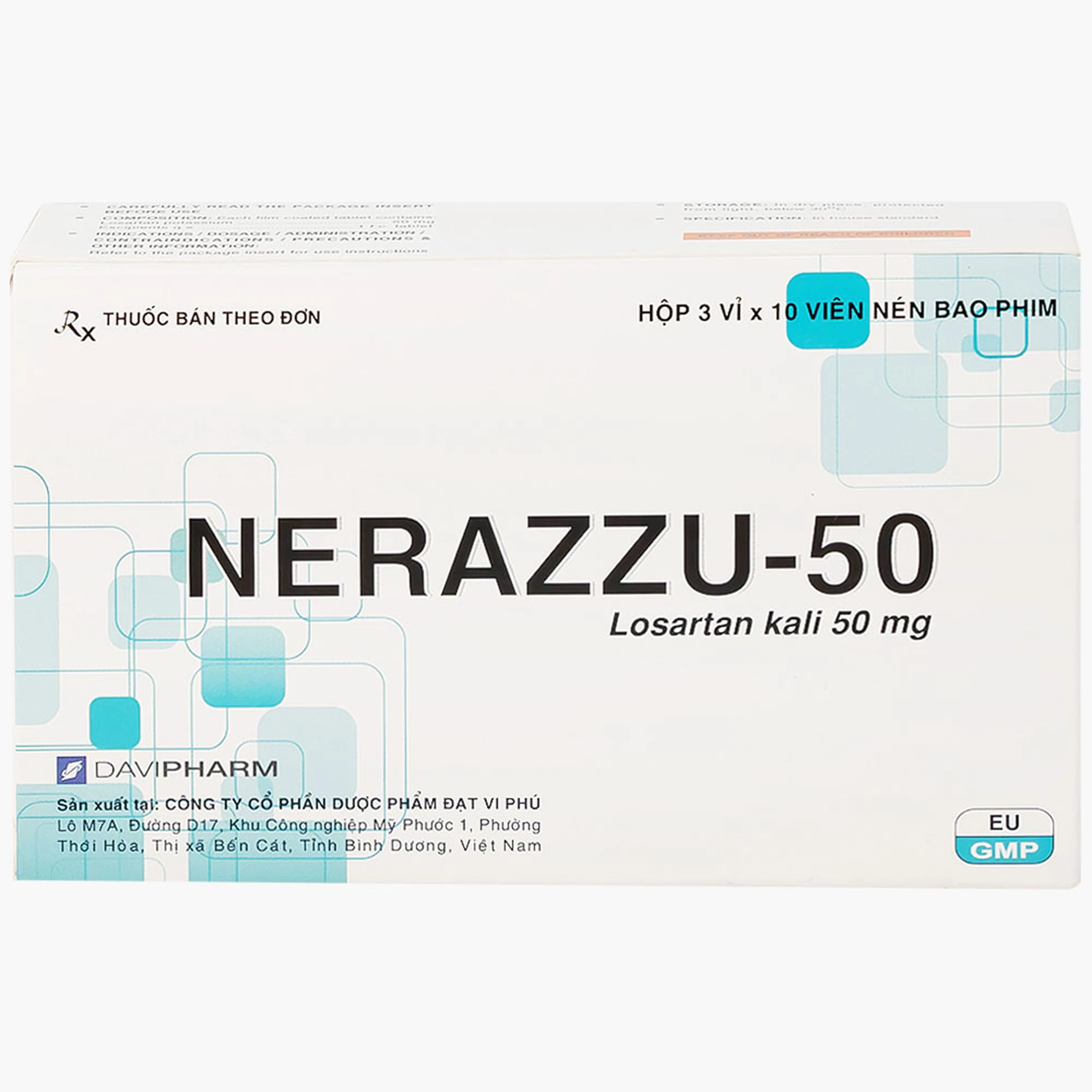 Thuốc Nerazzu 50 Davipharm điều trị tăng huyết áp (3 vỉ x 10 viên)