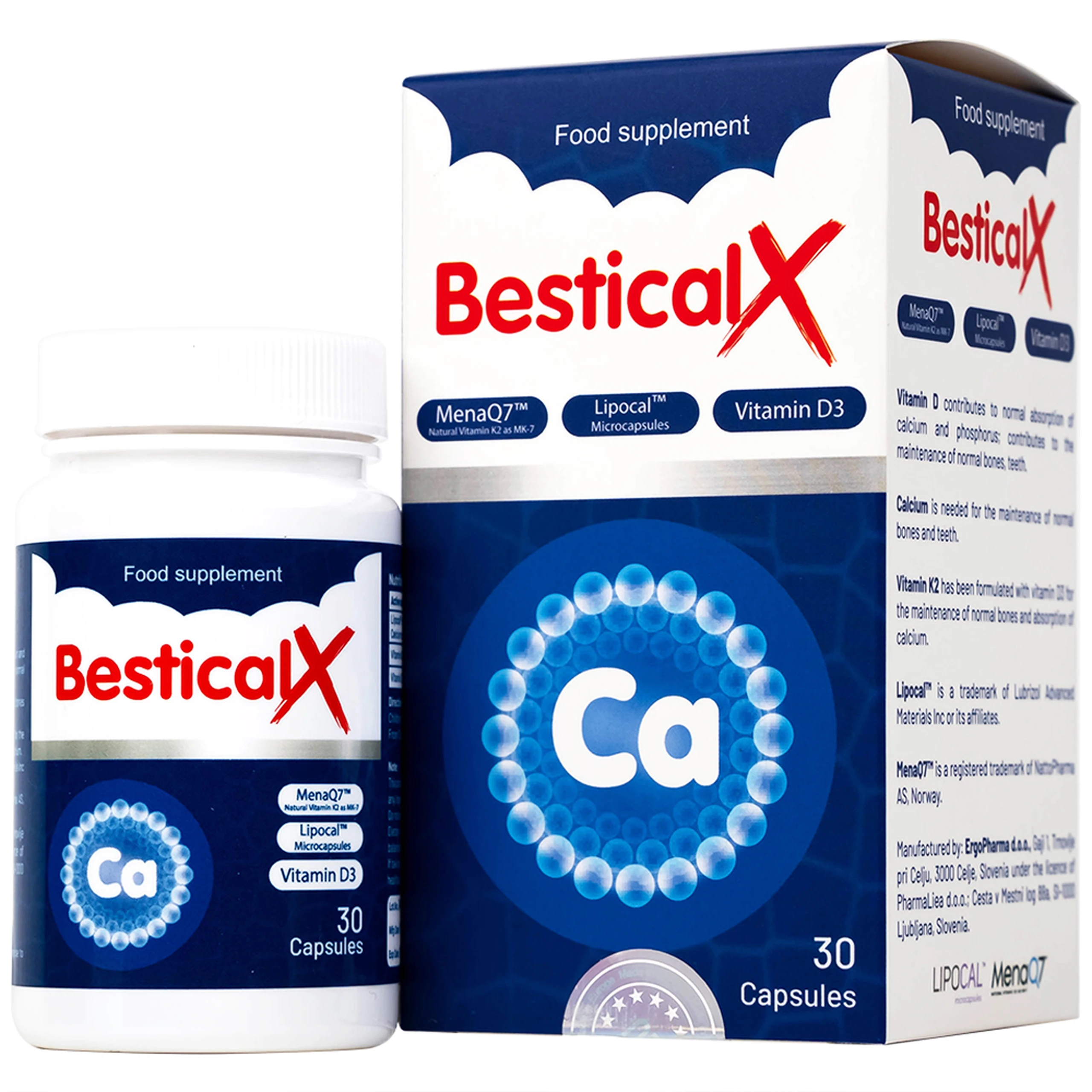 Viên uống BesticalX Ergopharm bổ sung canxi, vitamin D3 và vitamin K2, hỗ trợ xương, răng (30 viên) 1