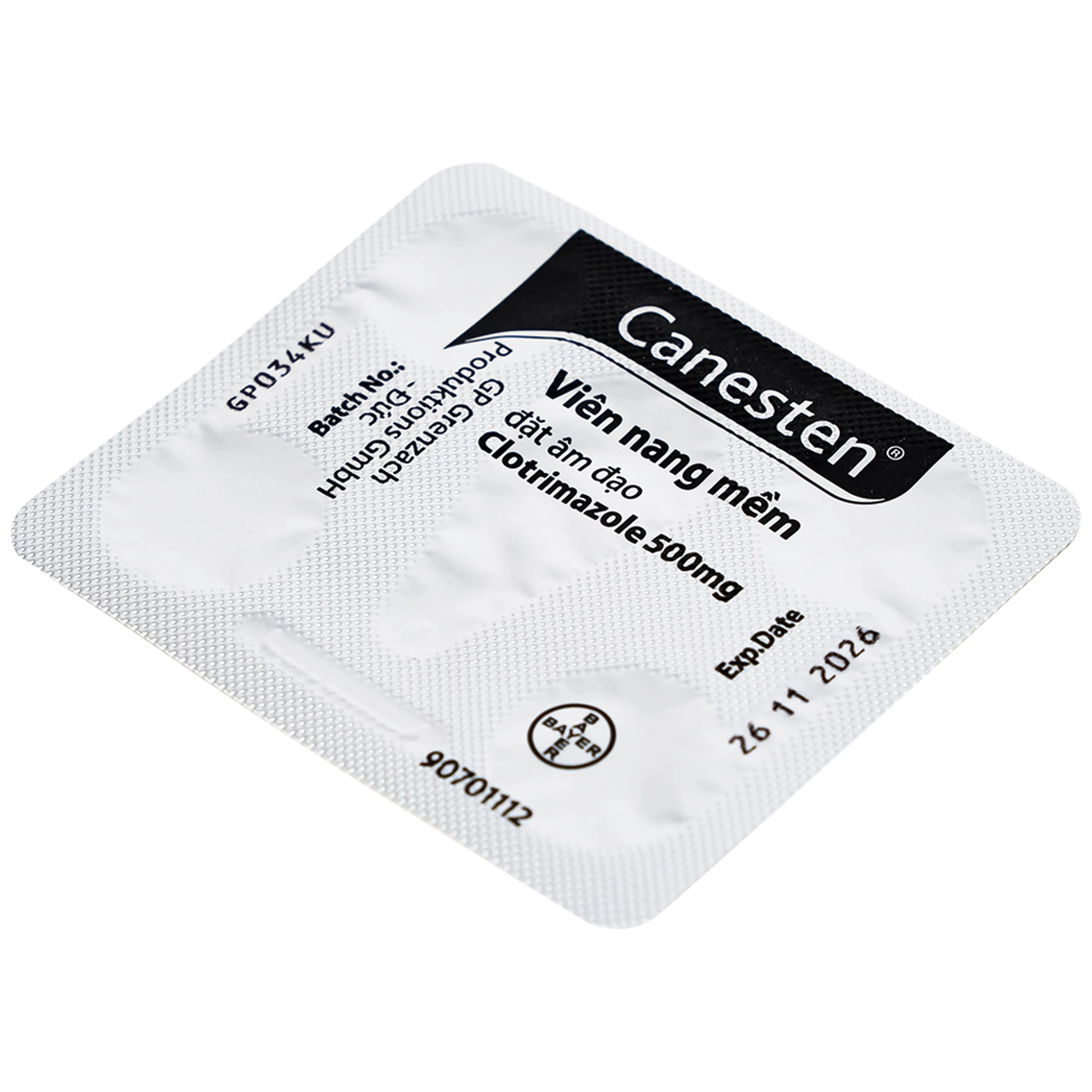 Viên đặt âm đạo Canesten 1 Day 500mg Bayer điều trị viêm âm đạo và cơ quan sinh dục ngoài (1 vỉ x 1 viên)