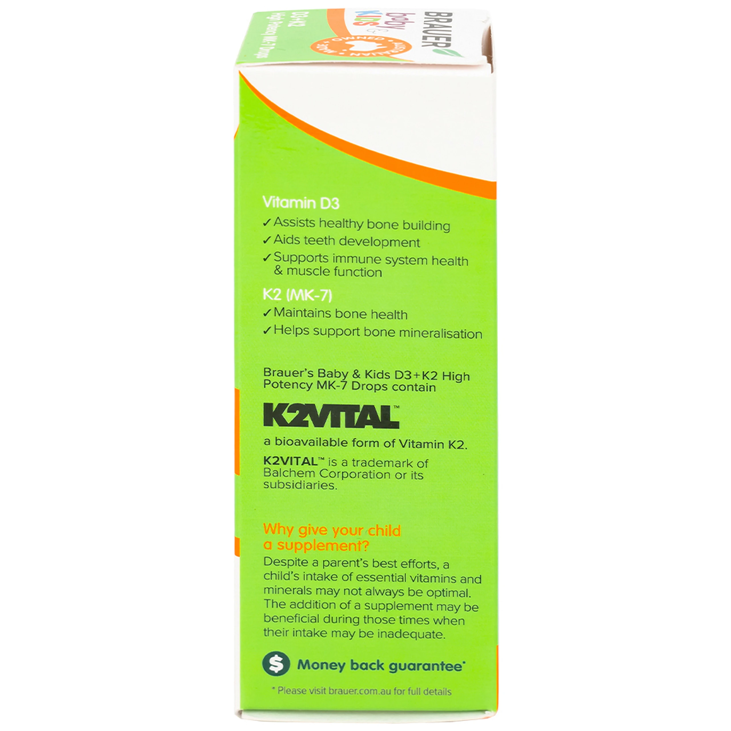 Siro giúp xương răng chắc khỏe, bổ sung vitamin D3 + K2 Brauer Baby & Kids D3 + K2 High Potency MK-7 Drops (10ml)
