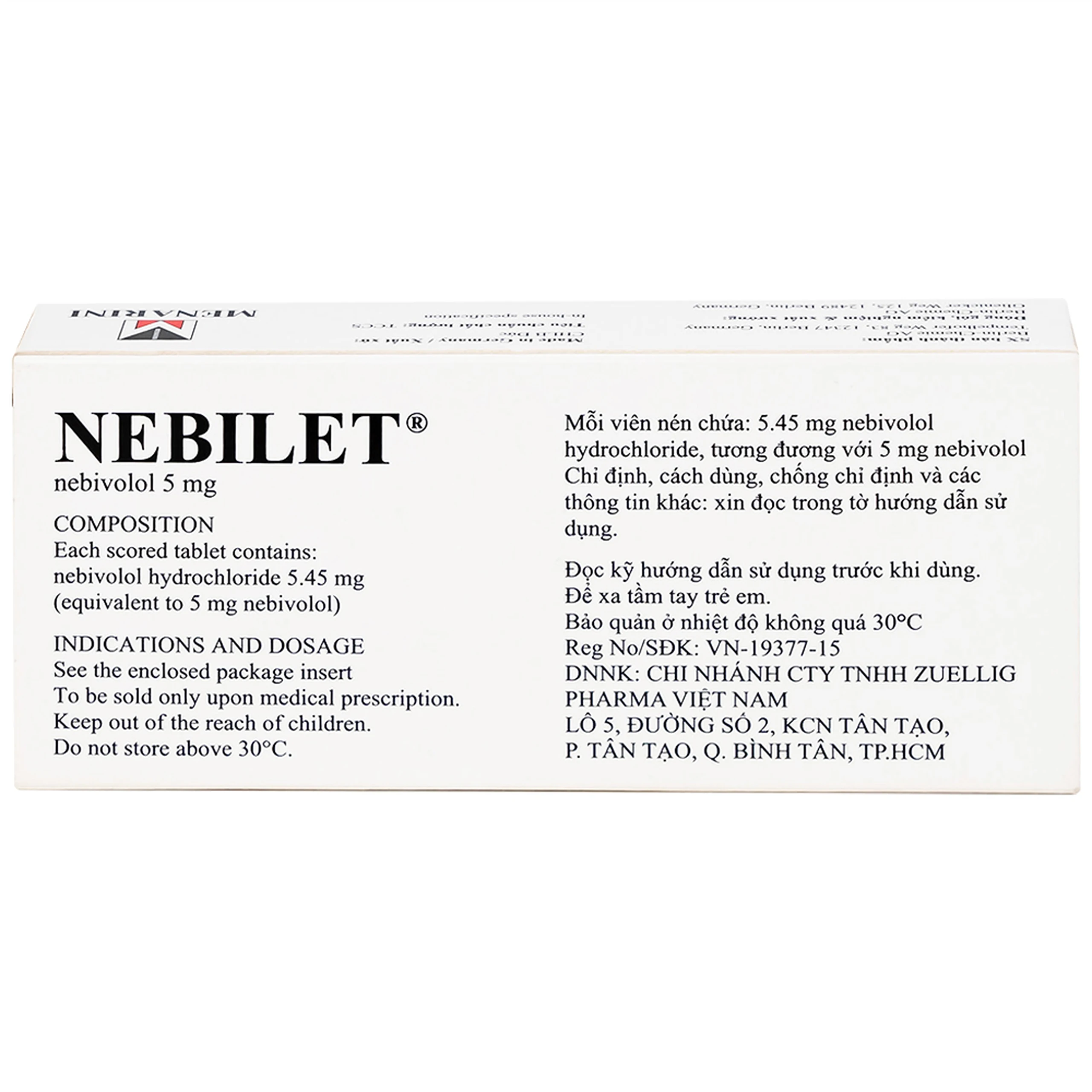 Thuốc Nebilet Nebivolol 5mg Menarini điều trị tăng huyết áp và suy tim mạn tính (2 vỉ x 14 viên)
