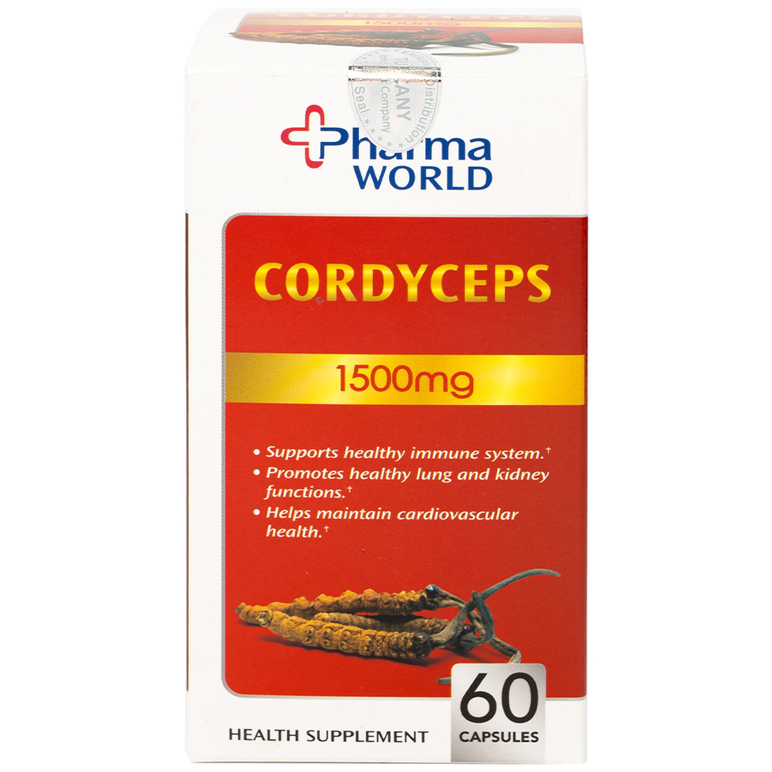 Viên uống Đông Trùng Hạ Thảo giúp tăng cường sức khỏe Cordyceps 1500mg Pharma World (60 viên)