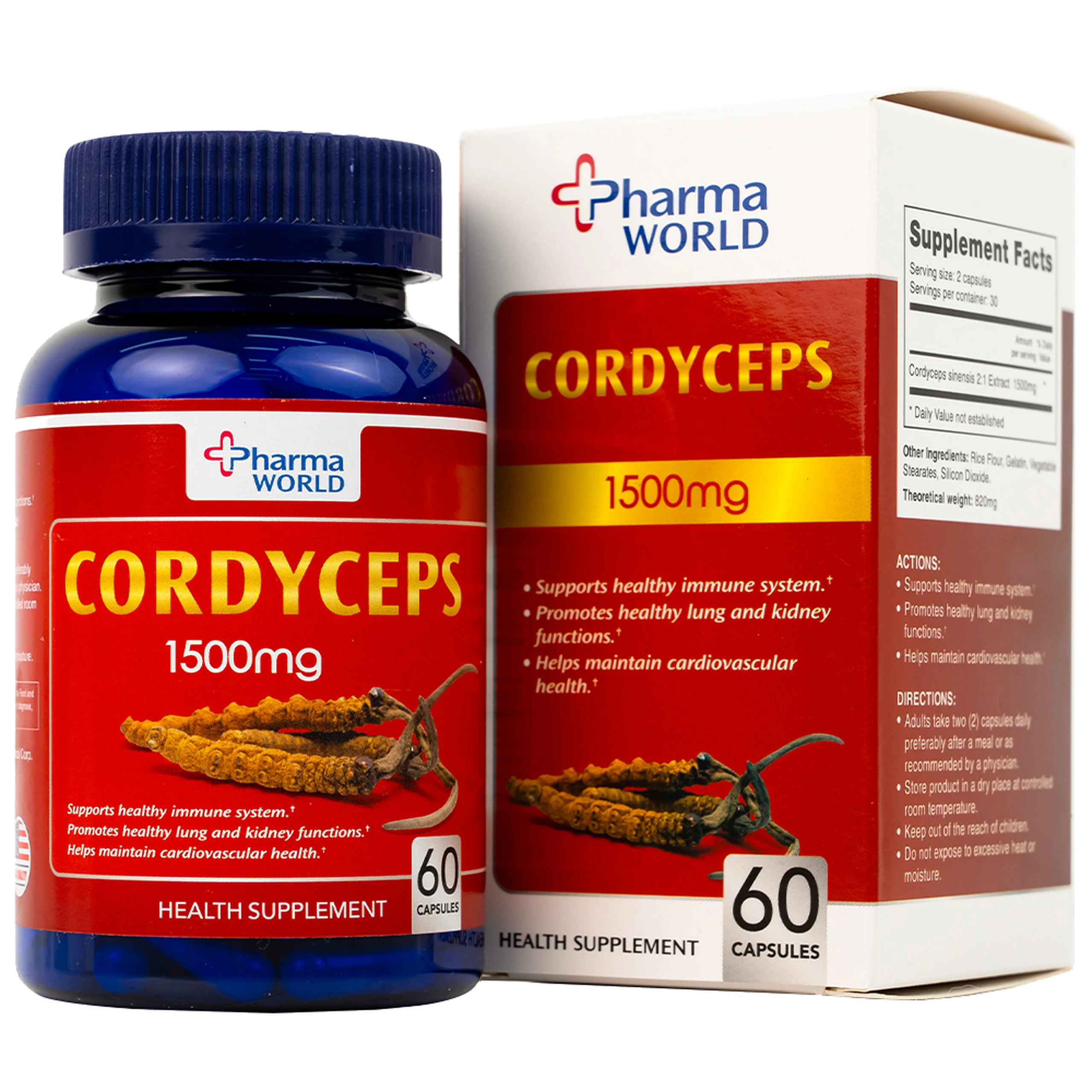 Viên uống Đông Trùng Hạ Thảo giúp tăng cường sức khỏe Cordyceps 1500mg Pharma World (60 viên)
