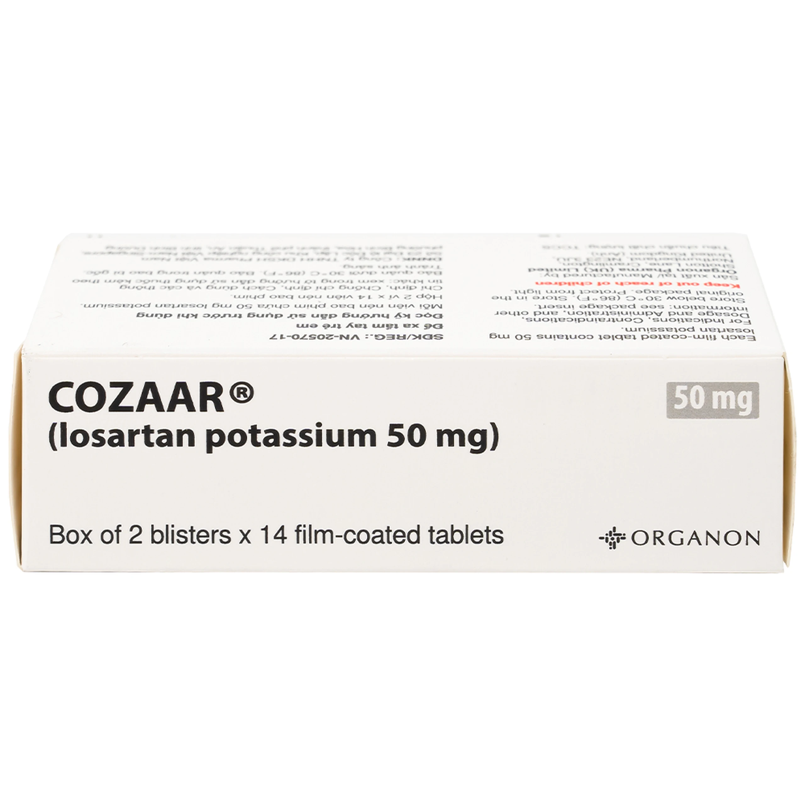 Thuốc Cozaar 50mg Organon điều trị tăng huyết áp và bảo vệ thận từ tổn thương do bệnh tiểu đường (2 vỉ x 14 viên)