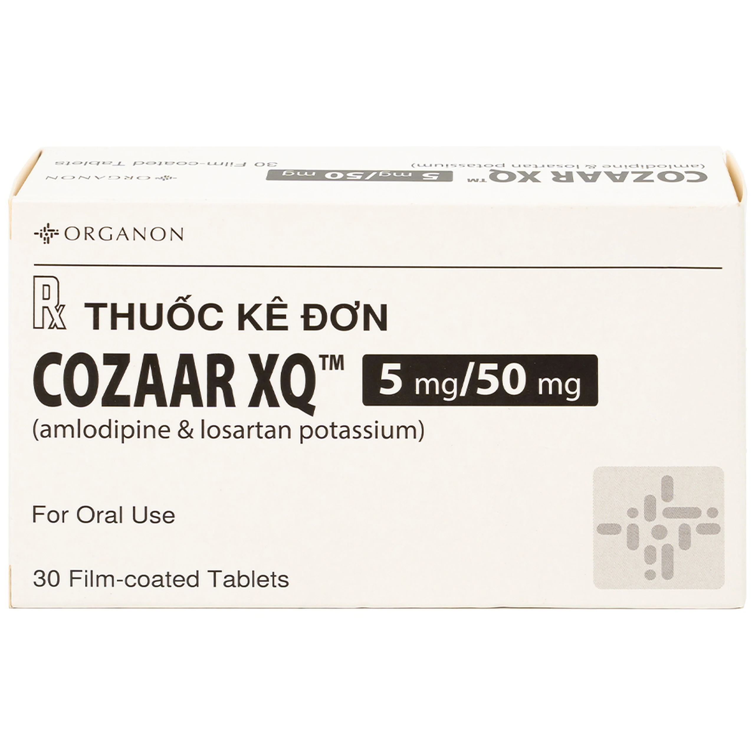 Thuốc Cozaar XQ 5/50mg Organon điều trị cao huyết áp vô căn (3 vỉ x 10 viên)