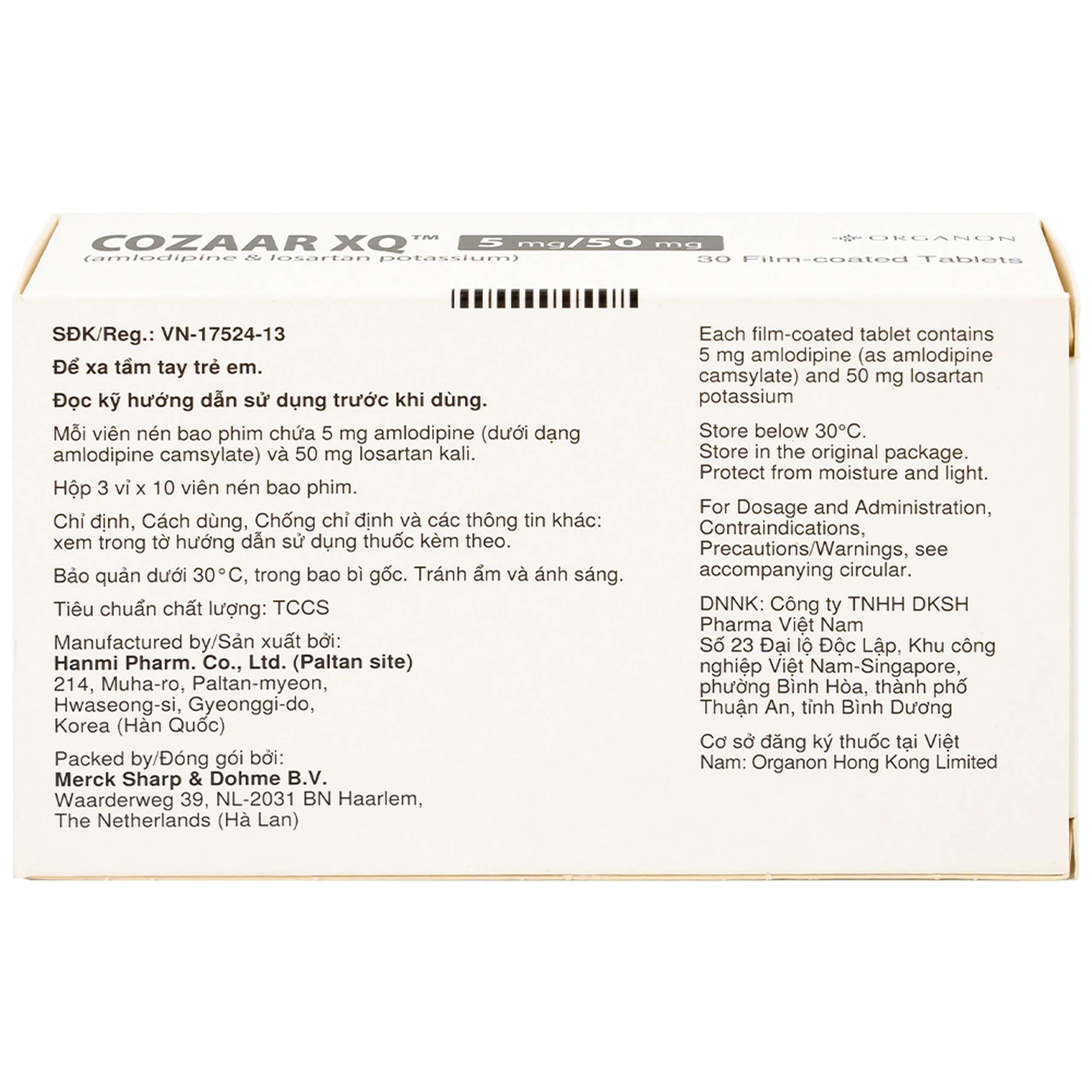 Thuốc Cozaar XQ 5/50mg Organon điều trị cao huyết áp vô căn (3 vỉ x 10 viên)