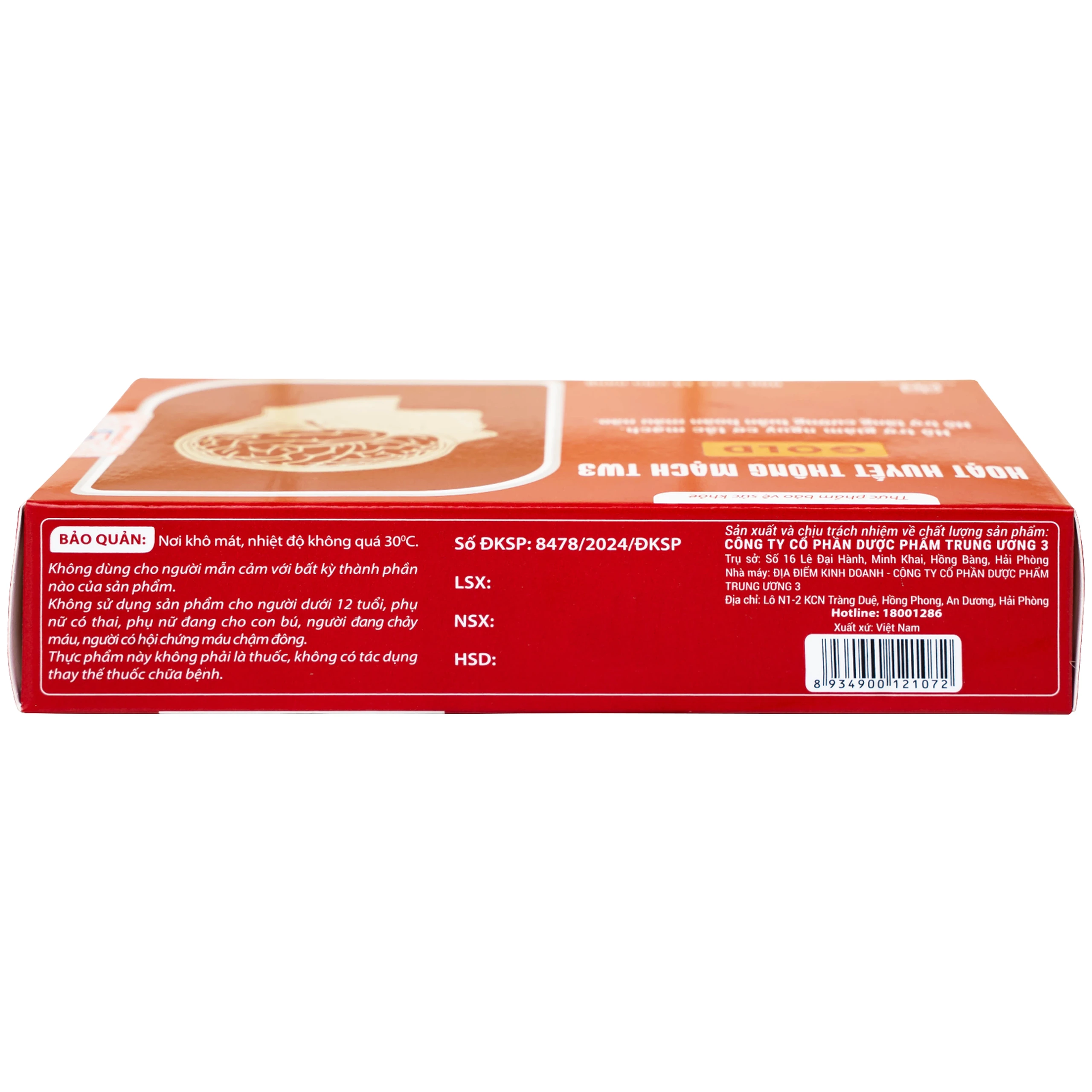 Viên uống hỗ trợ giảm nguy cơ tắc mạch, tăng tuần hoàn não Hoạt Huyết Thông Mạch Gold TW3 Foripharm (3 vỉ x 10 viên)