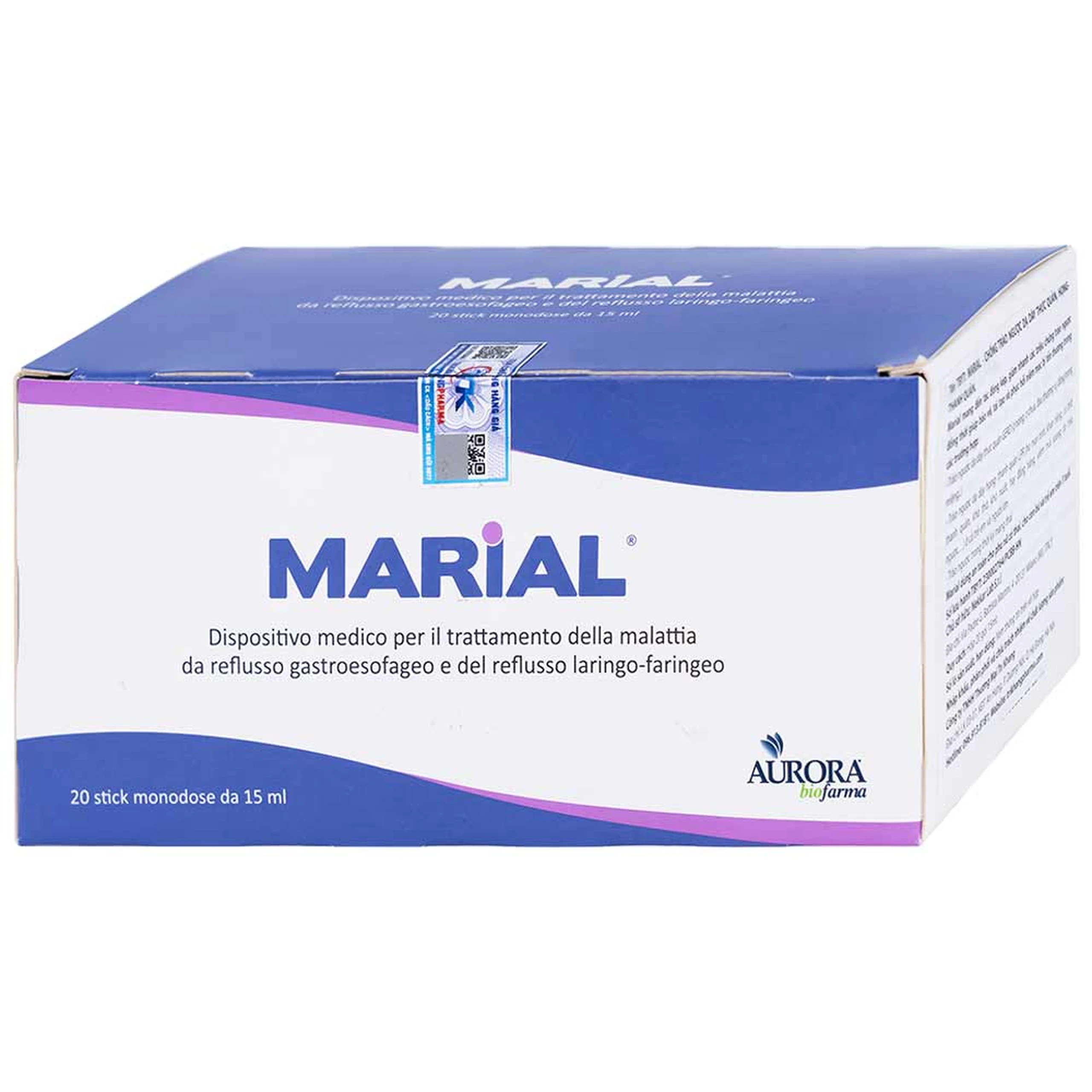 Marial Gel (20 gói x 15ml) chống trào ngược dạ dày thực quản, ợ chua, khó tiêu, bảo vệ và tái tạo phục hồi niêm mạc họng