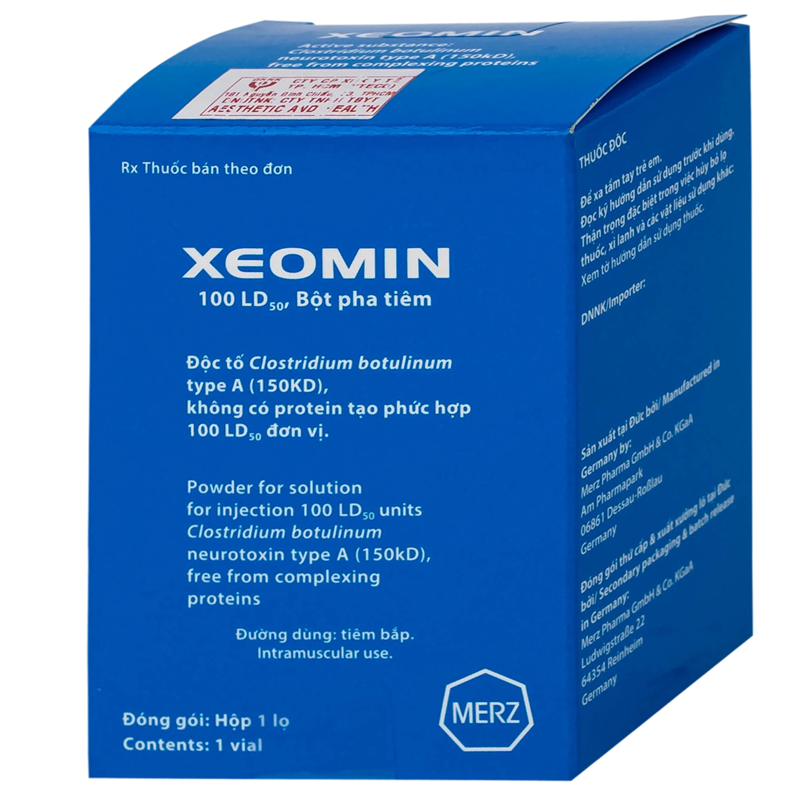 Thuốc Xeomin 100 Units Merz điều trị loạn trương lực cơ cổ, co thắt mi, co cứng sau đột quỵ chi trên