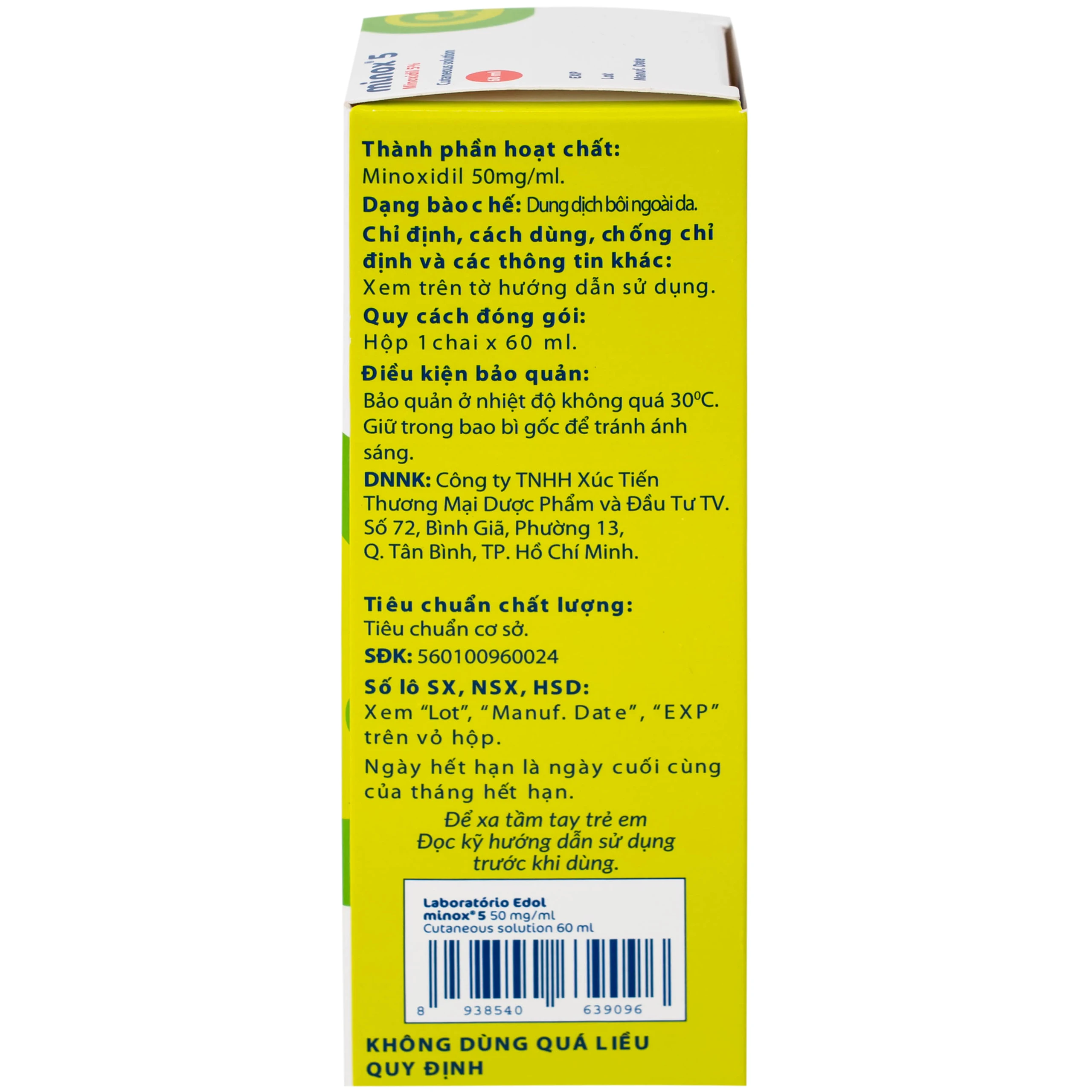 Thuốc Minox 50mg EDOL điều trị tại chỗ hói đầu và rụng tóc androgenic ở cả nam và nữ 60ml