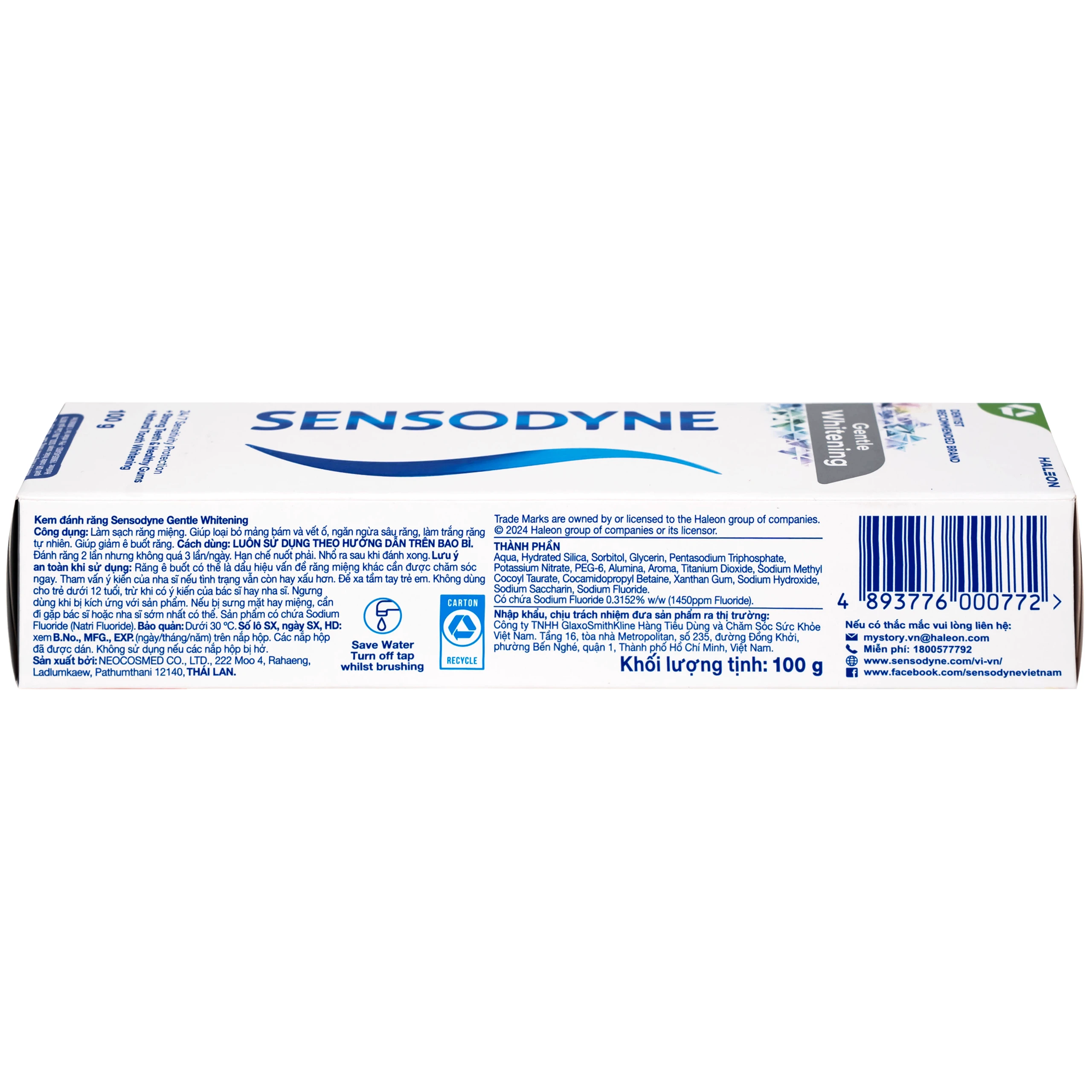 Kem đánh răng Sensodyne Gentle Whitening làm trắng răng tự nhiên, bảo vệ răng ê buốt mỗi ngày (100g)