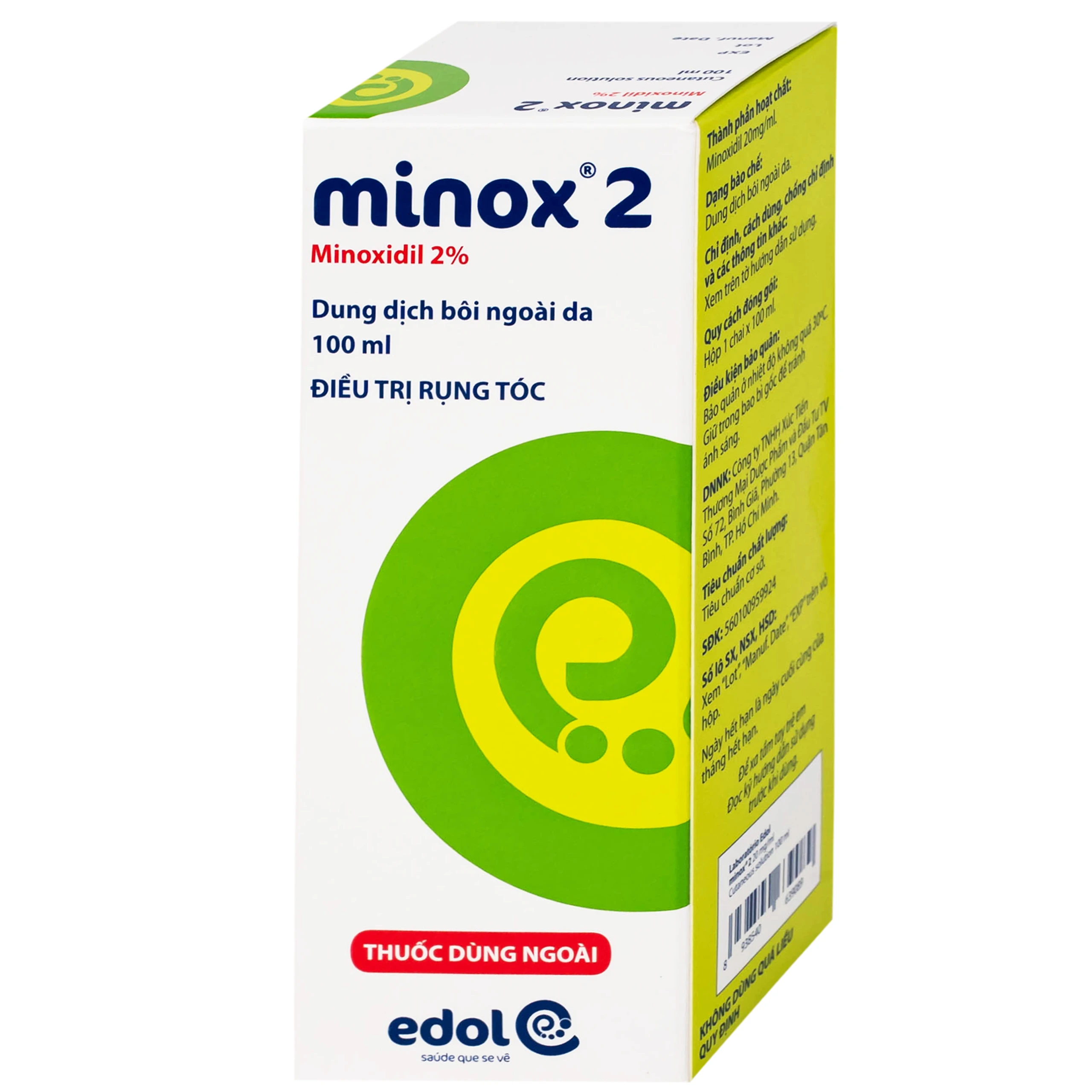 Thuốc Minox 20mg Edol điều trị rụng tóc kiểu androgenic và rụng tóc từng vùng (100ml)