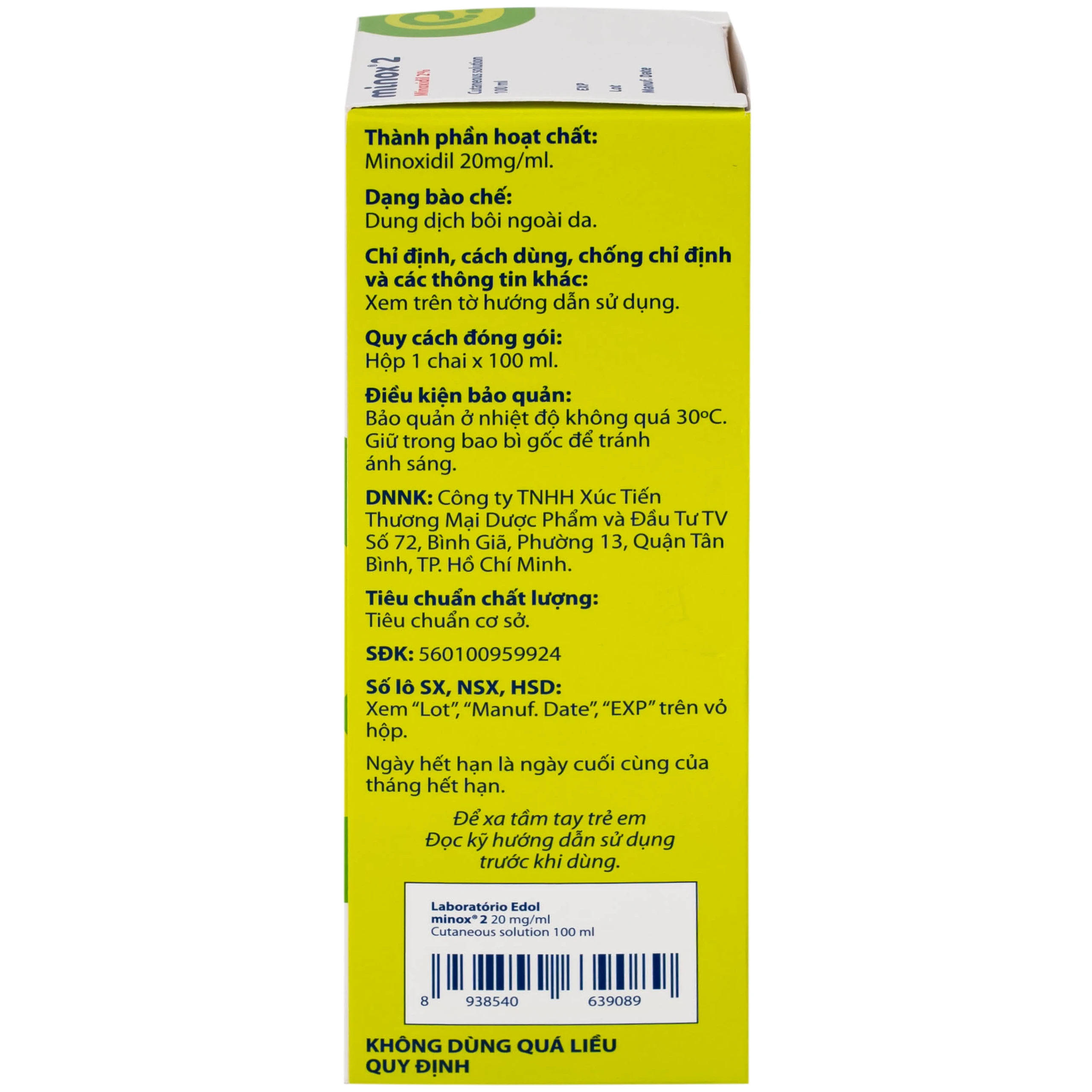 Thuốc Minox 20mg Edol điều trị rụng tóc kiểu androgenic và rụng tóc từng vùng (100ml)