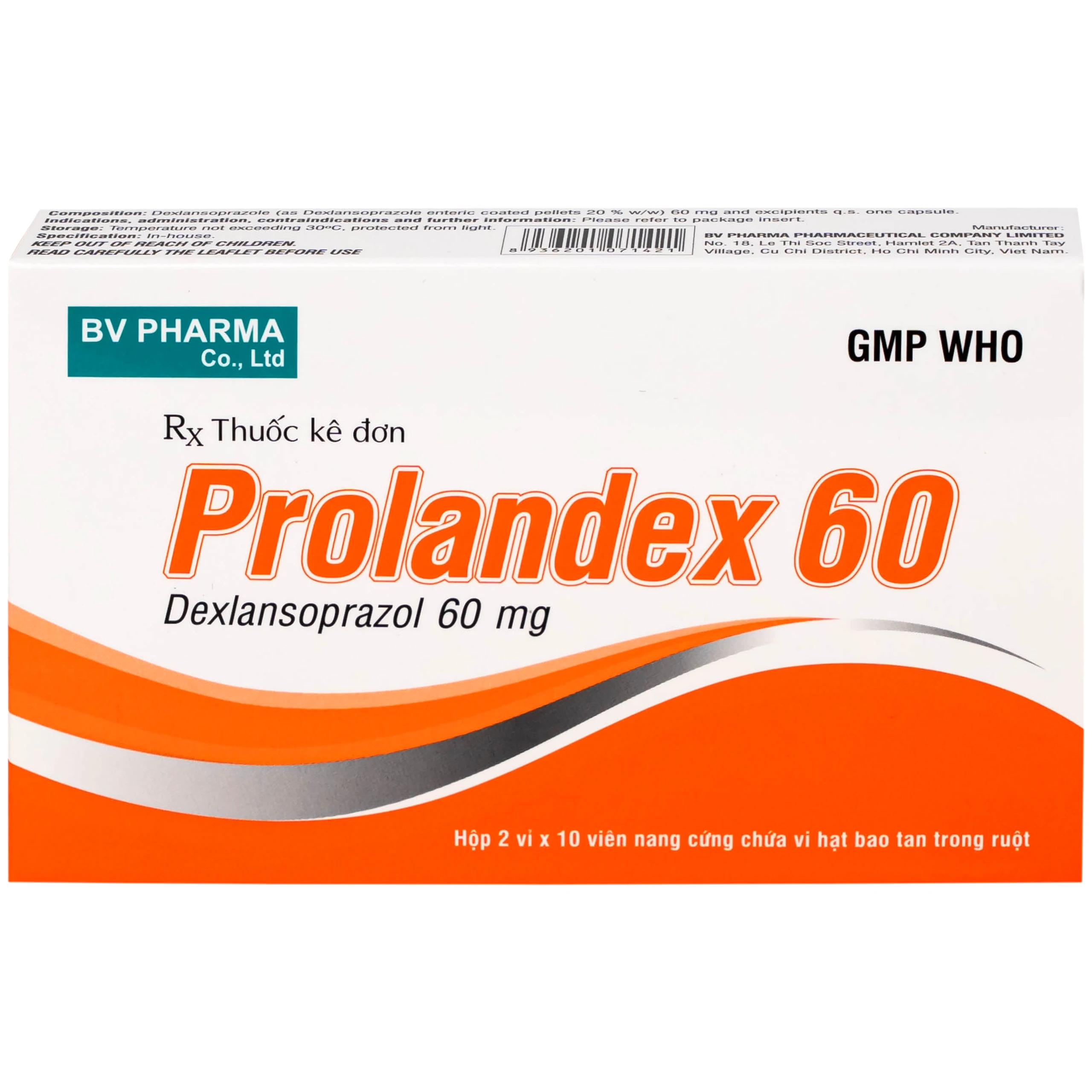 Thuốc Prolandex 60mg BV pharma điều trị ợ nóng liên quan bệnh trào ngược dạ dày - thực quản (2 vỉ x 10 viên)