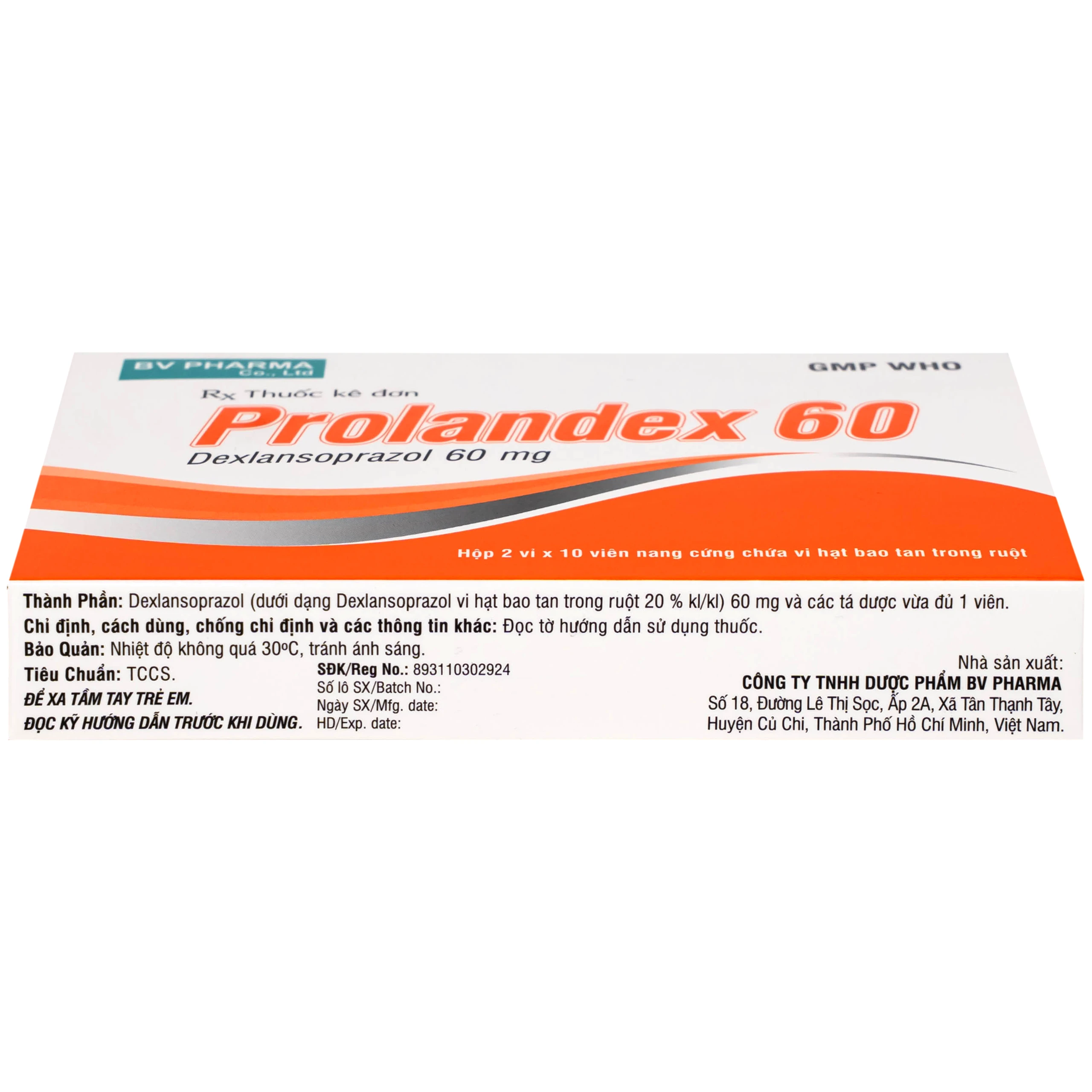 Thuốc Prolandex 60mg BV pharma điều trị ợ nóng liên quan bệnh trào ngược dạ dày - thực quản (2 vỉ x 10 viên)